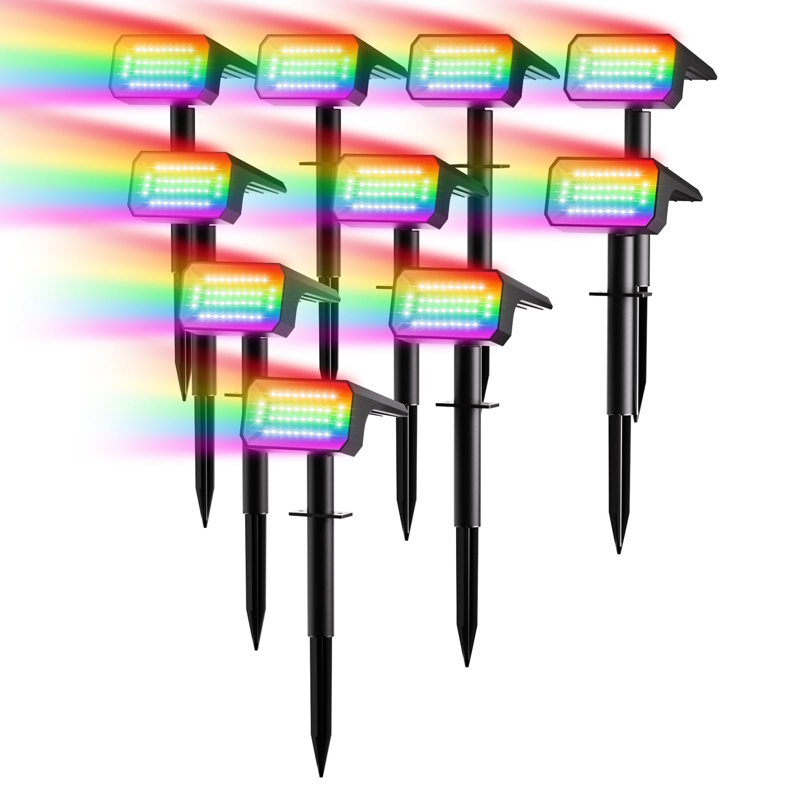 Fabrito Color Changing Solar Spot Lights Outdoor 10 Pack  [6+1 Lighting Modes] Auto On/Off RGB Spotlights  Waterproof Multicolor Landscape Lights for Garden  Tree  Halloween  Christmas
