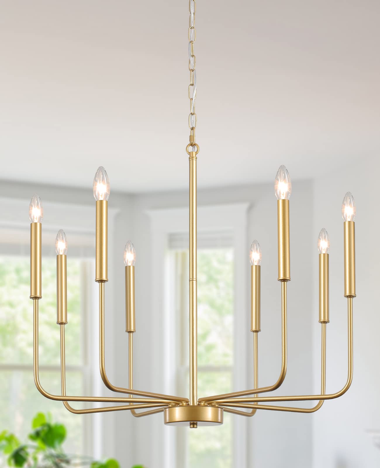 LASENCHOO Gold Chandelier Light Fixture  8 Lights Modern Farmhouse Chandelier for Dining Room Light Fixture  Candle Pendant Light Fixtures Ceiling Hanging for Kitchen Living Room Bedrooms Entryway