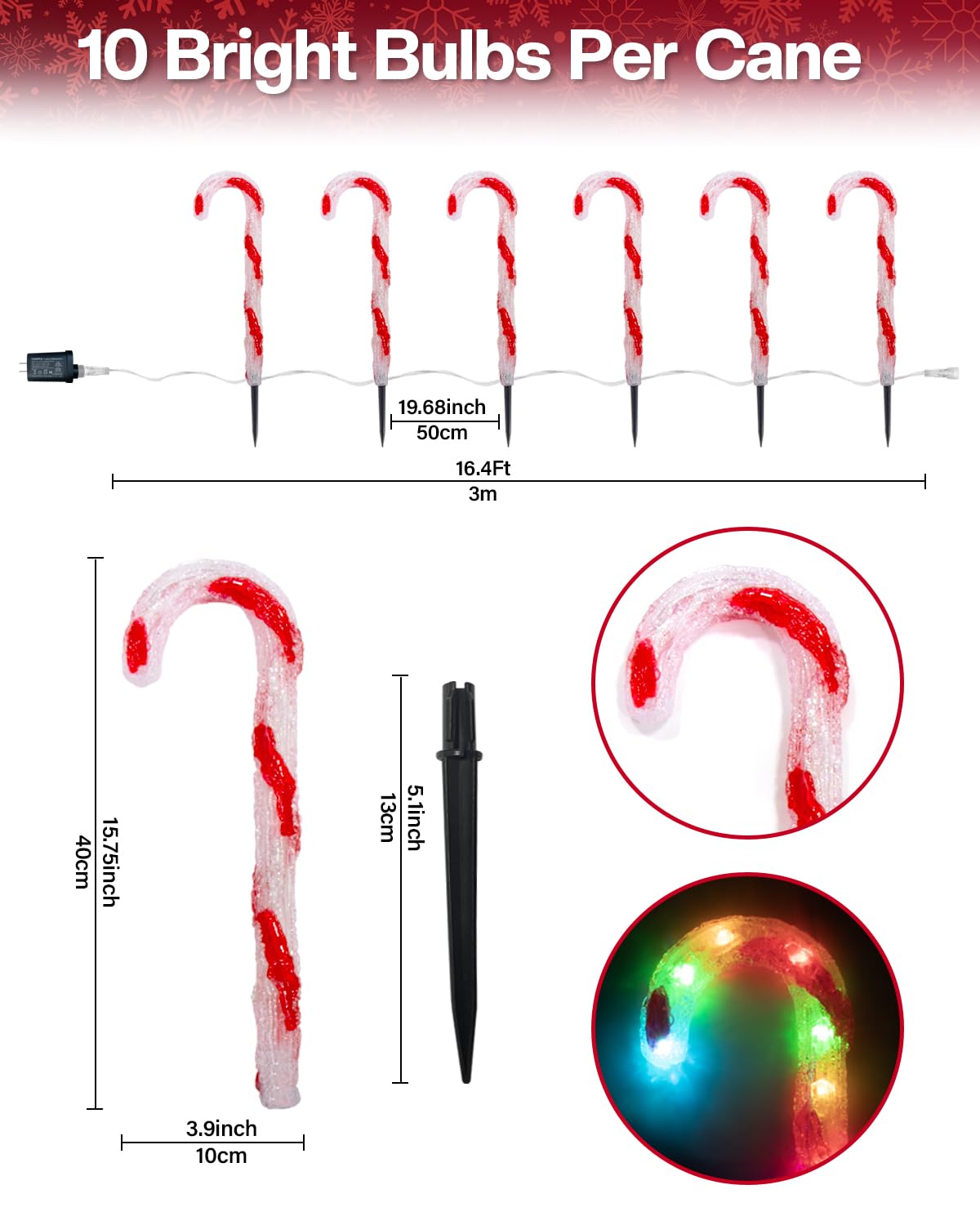 6 Pack Smart Candy Cane Pathway Lights With App Remote Control Music Sync Color Changing Candy Cane Lights Plug In Dimmable Mult