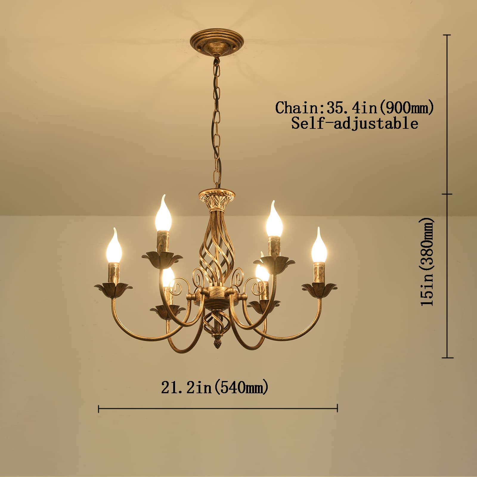 Jaycomey Farmhouse Chandelier, Rustic 6-Light Iron Pendant Light, Bronze Finish for Dining Room, Kitchen, Living Room, E12 Base