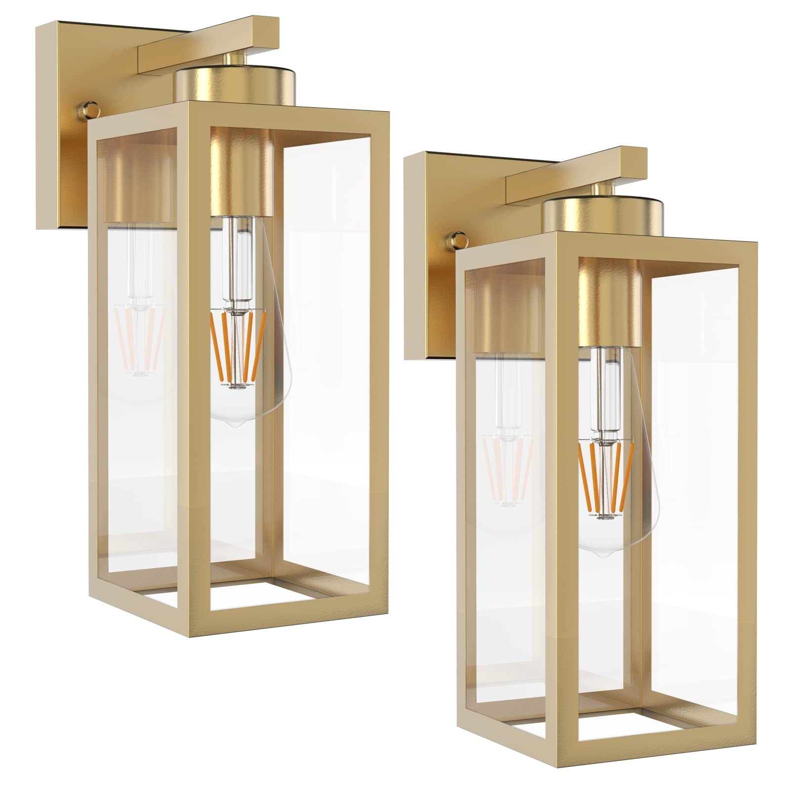 Tipace Outdoor Wall Lantern 2 Pack Gold Exterior Wall Sconce with Clear Glass Shade Wall Mount Lights for Entryway,Porch,Doorway