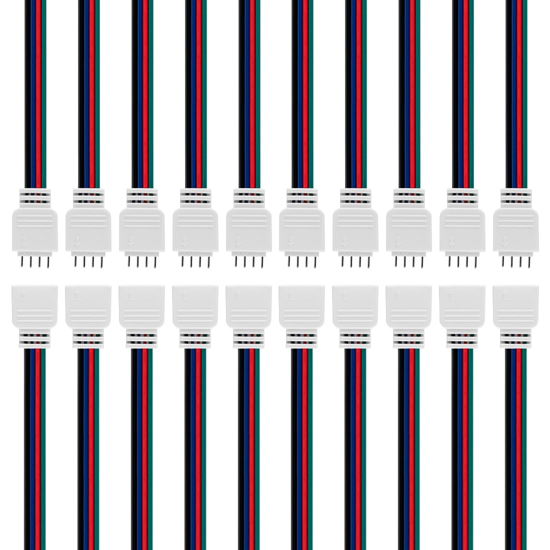 BTF-LIGHTING 10 Pairs 17cm 4PIN JST SM 22AWG Wire Cable Male/Female Connector Plug for FCOB COB RGB LED Strip Light