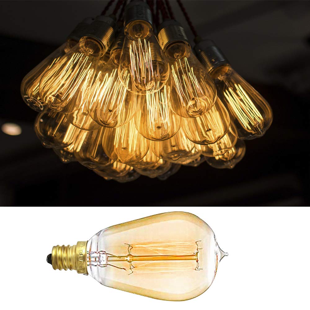 New Orange Heart Vintage Edison Light Bulbs, E12 Candelabra Light Bulbs, 40W Dimmable Incandescent Bulb, 110-130V, St45 Squirrel