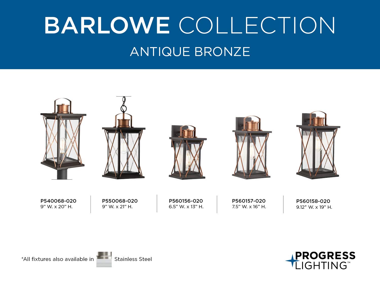 Progress Lighting Barlowe Outdoor Post Lantern Light, 1-Light, Clear Seeded Glass, Antique Bronze, 20inx9inx9in, Model P540068-020
