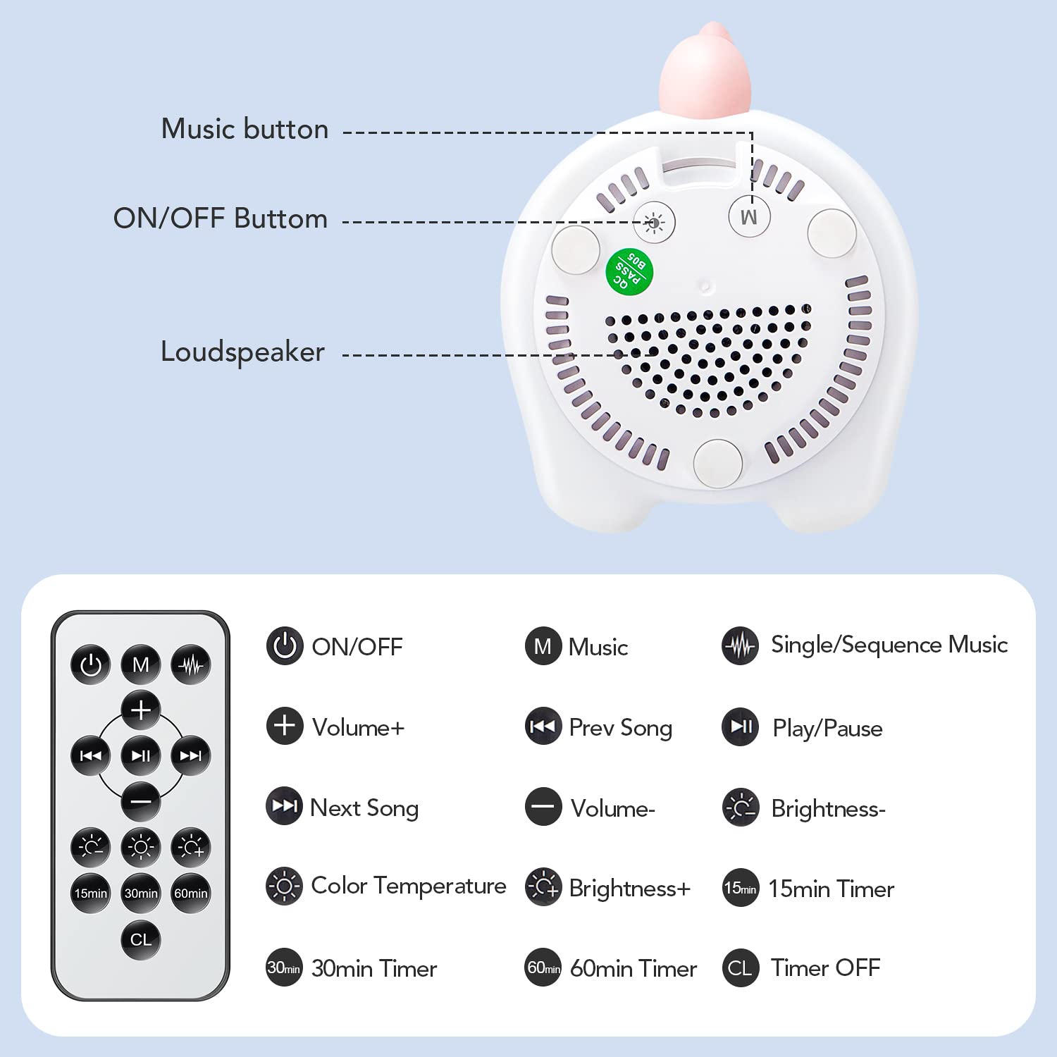 One Fire Unicorn Night Light - 16 Colors Silicone Lamp With Sound Machine, Rechargeable, Timer, Cute Design For Kids Bedroom