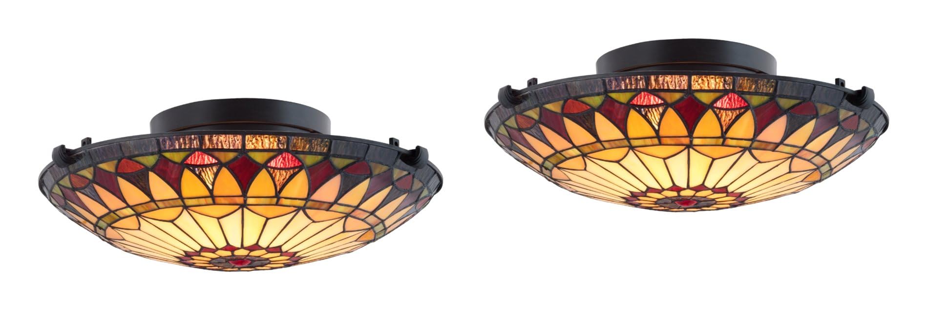Kira Home 16in 2-Light Tiffany Glass Flush Mount Ceiling Light, Black Finish, Metal, Classic Design, Pack of 2