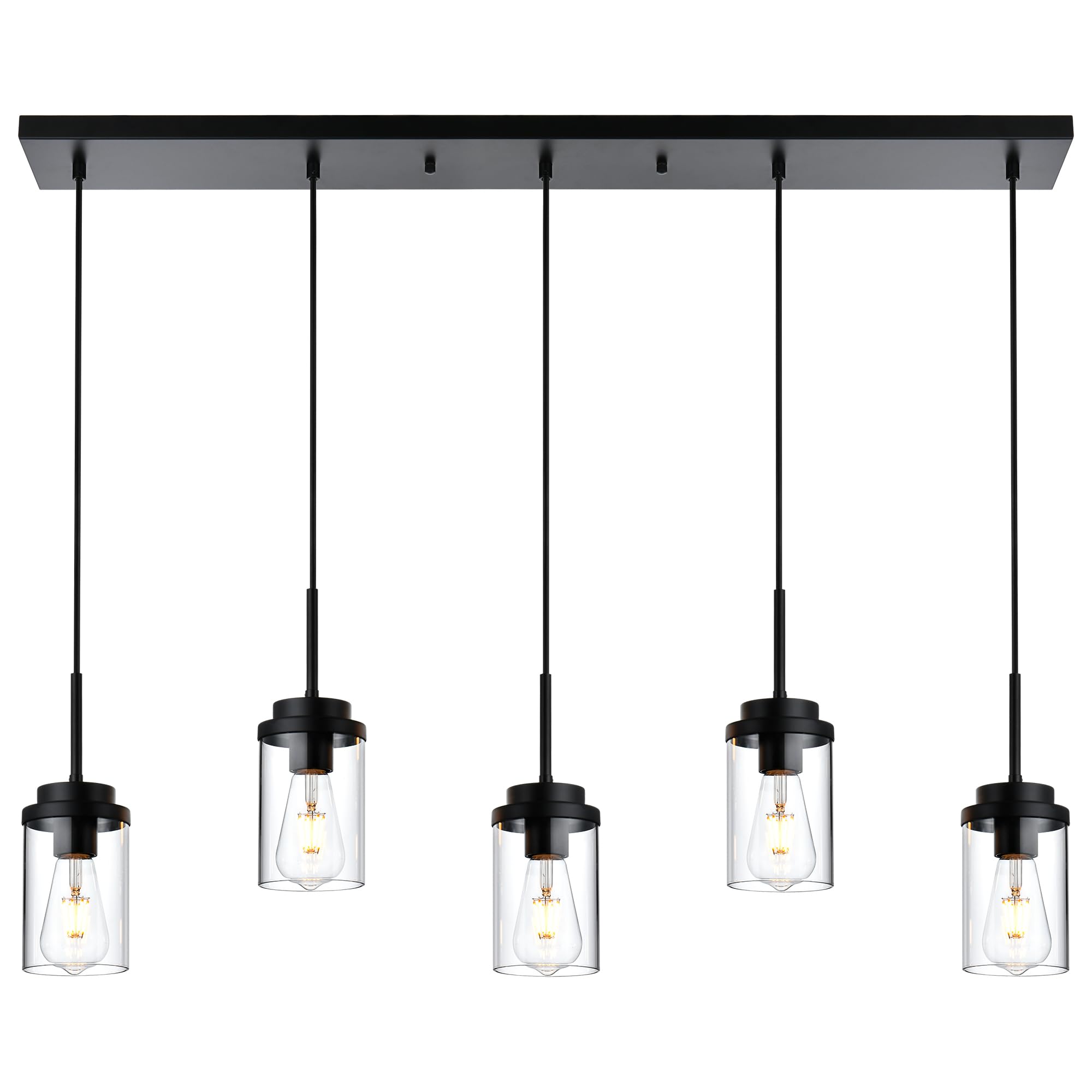 MELUCEE Kitchen Island Lighting 5 Lights Linear Chandelier Glass Shade Black 40.1 Inches