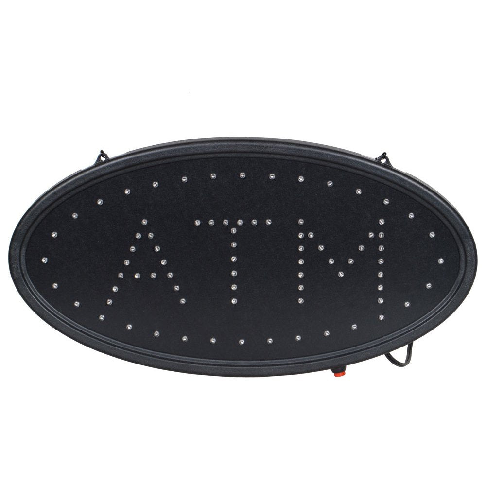 Boshen LED ATM Sign for Banks and Shops, Multicolor Metal, 19in L x 10in W, Model 04ODS0021, On/Off Switch, Oval inATMin Design
