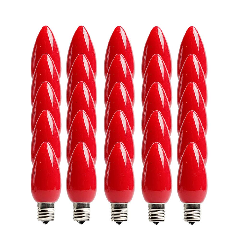 EZLS C9 Red Opaque SMD LED Bulbs - Box of 25 Smooth Red Retro C9 Replacement Bulbs
