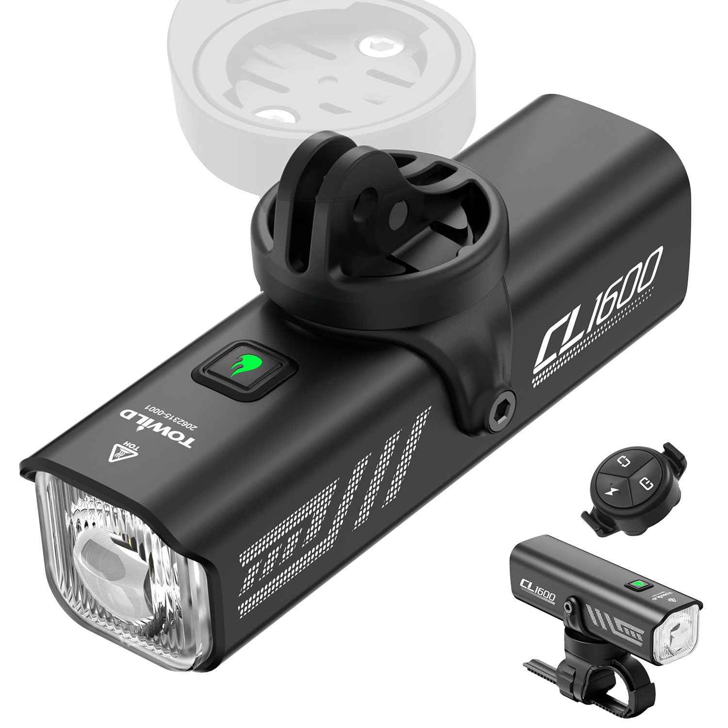 TOWILD CL1600 Bike Lights for Night Riding 1600 Lumen Bike Light Compatible with Garmin/Gopro Mount 5000mAh Rechargeable Battery Bike Front Light for Cyclists