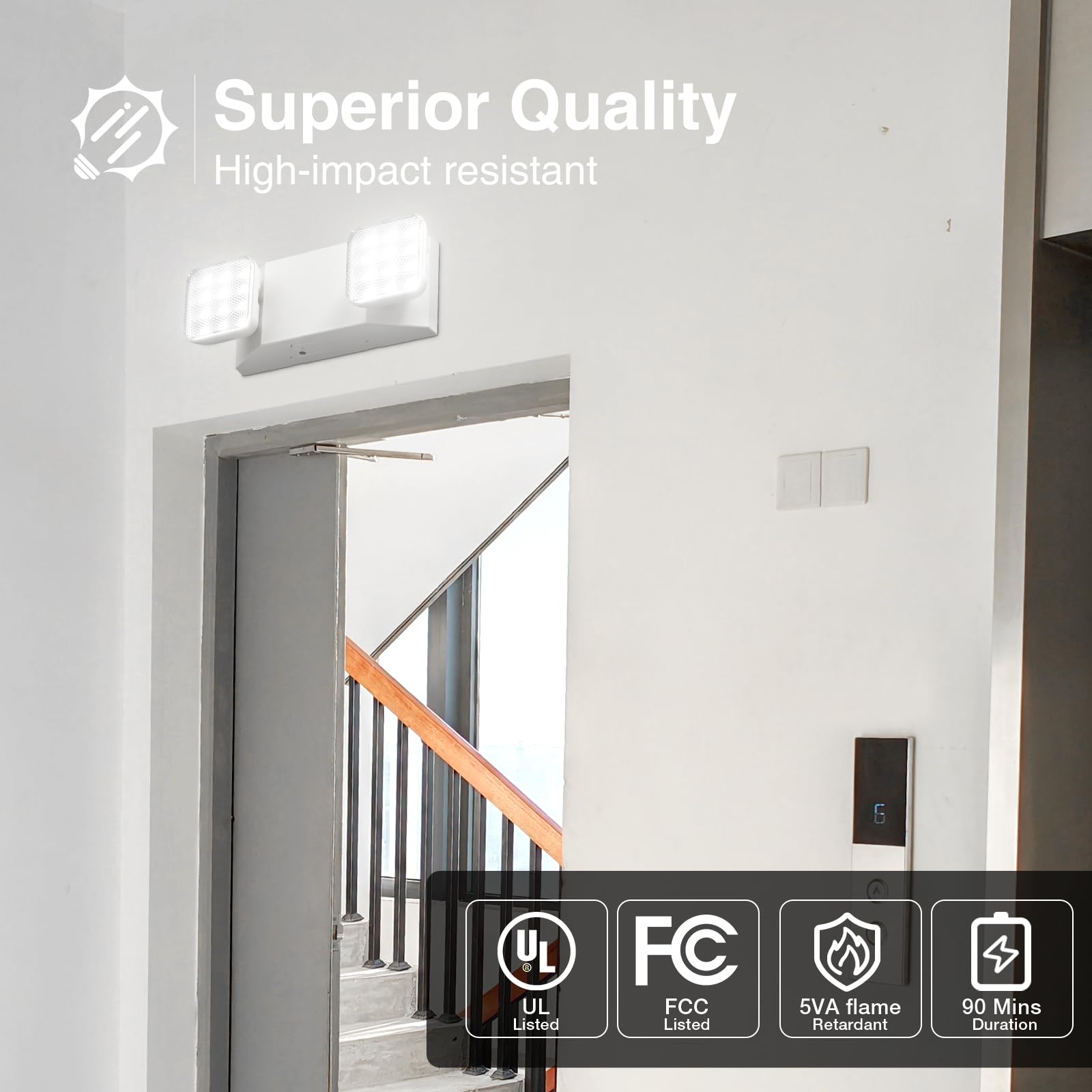 Freelicht 12 Pack Led Emergency Lights For Business, With Battery Backup, Two Head Adjustable Led Emergency Square Lighting, Ul 924 Certified,Ac 120-277V