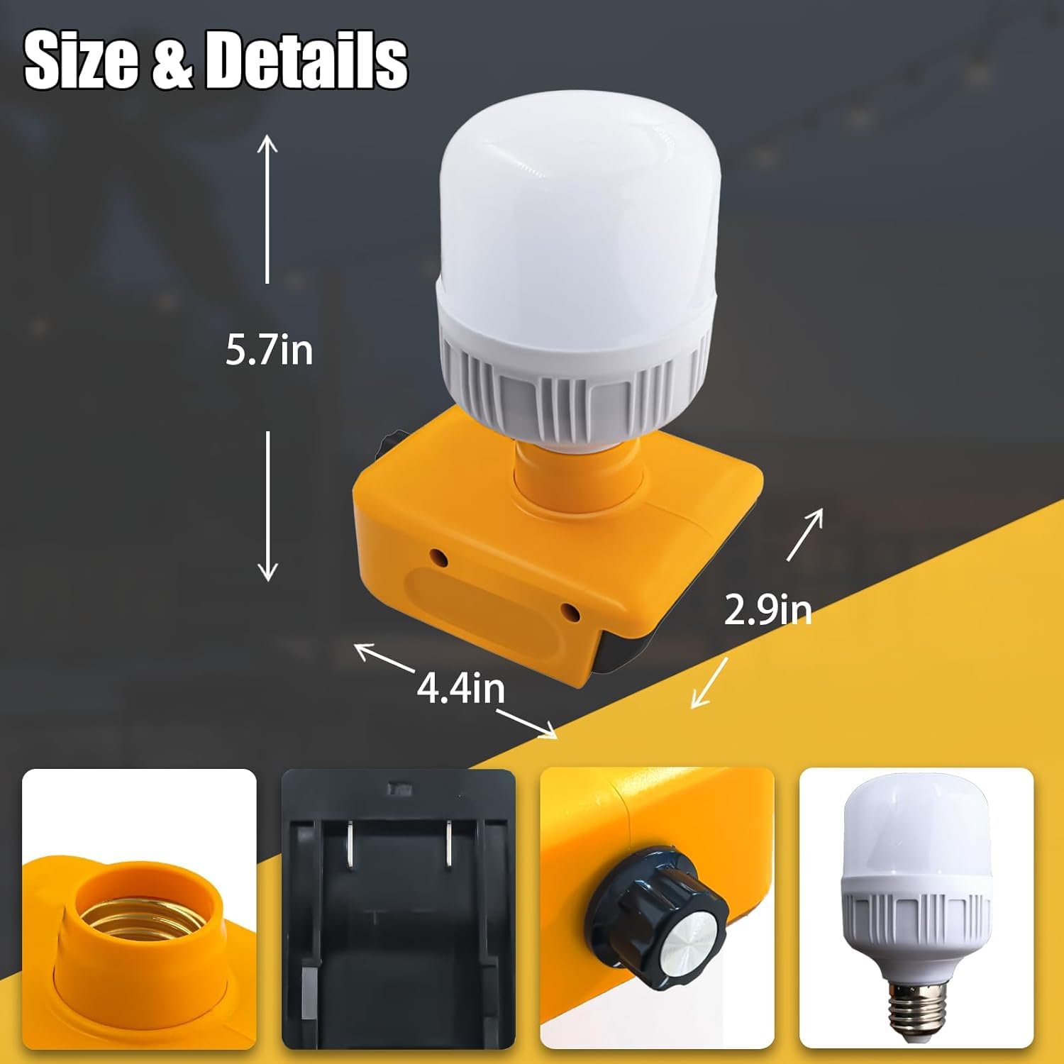 Cordless Led Work Light For Dewalt With E27 Led Bulb, 12W 1300Lm Super Bright Led Lamp Emergency Light For Dewalt 20V Battery Fo
