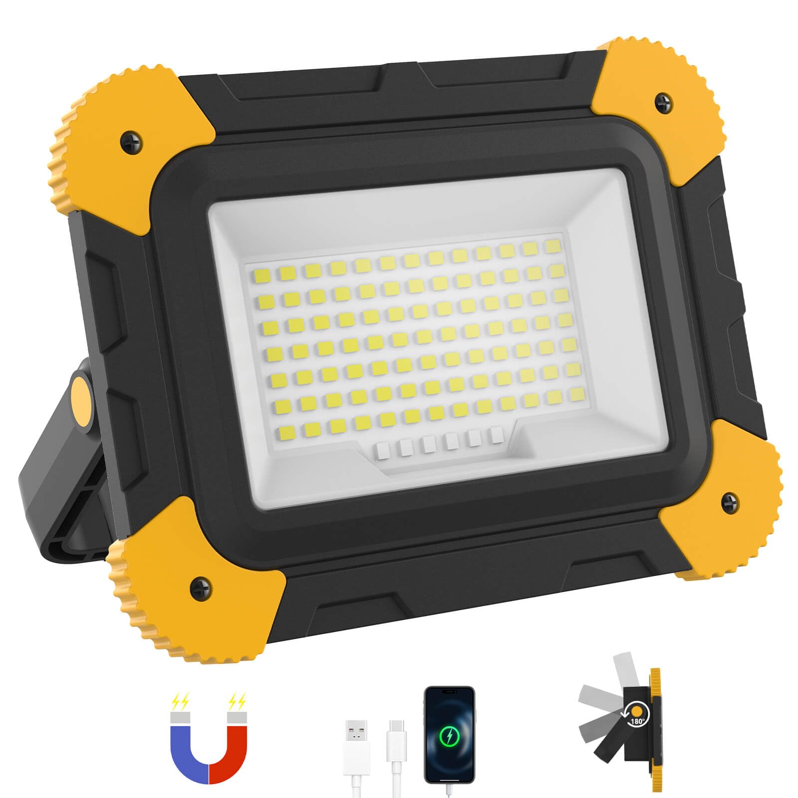 AUMIO Rechargeable Magnetic Work Light  40W Portable LED Flood Light Battery Powered  Waterproof Work Lights Cordless Job Site Lighting 180 Rotate for Outdoor Camping Garage Mechanics  Gifts for Men