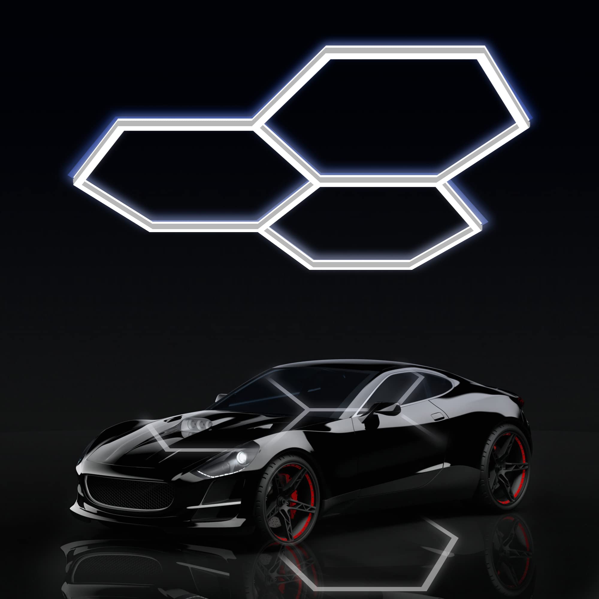 MODERN Hexagon LED Garage Light, 105W 12600LM, 3 Hexagonal Grids, Polycarbonate, 17.64inL x 11.34inW x 1.