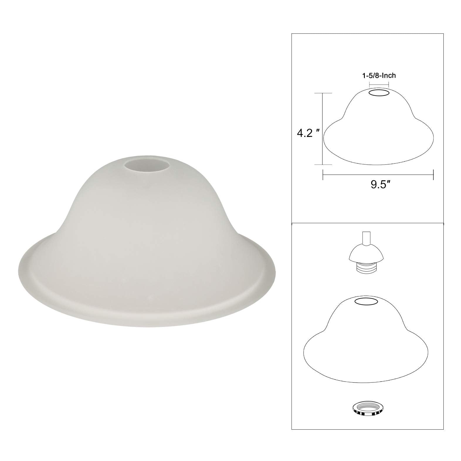 Giluta Small Floor Lamp Glass Shade Replacement Globe - Frosted Glass, 4.13in Height, 9.45in Width, Model A00040