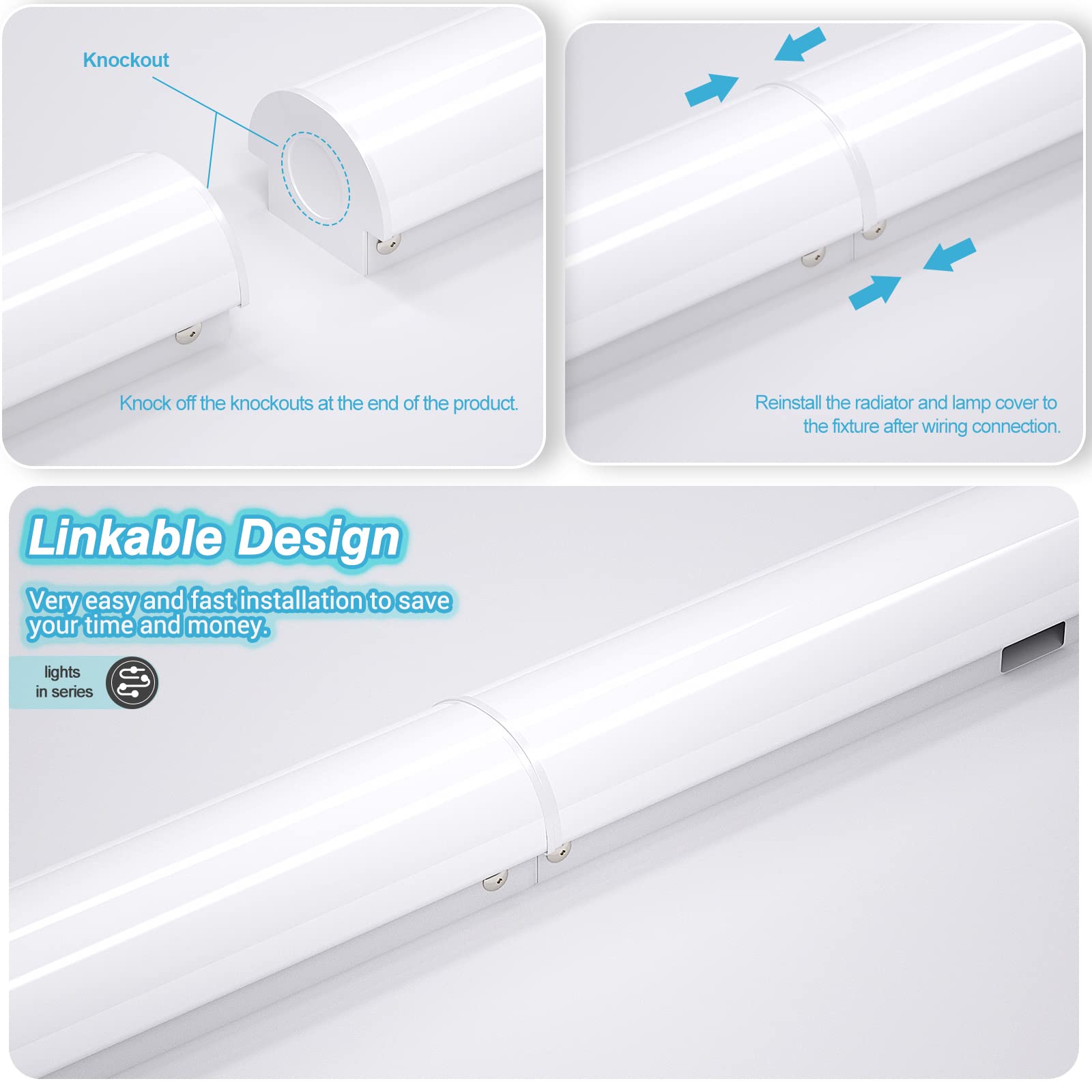 Antlux 8Ft Led Shop Lights 110W Strip Lights [6-Lamp T8 Fluorescent Equiv.], 12000Lm, 5000K, Compact Commercial 8 Foot Light Fix