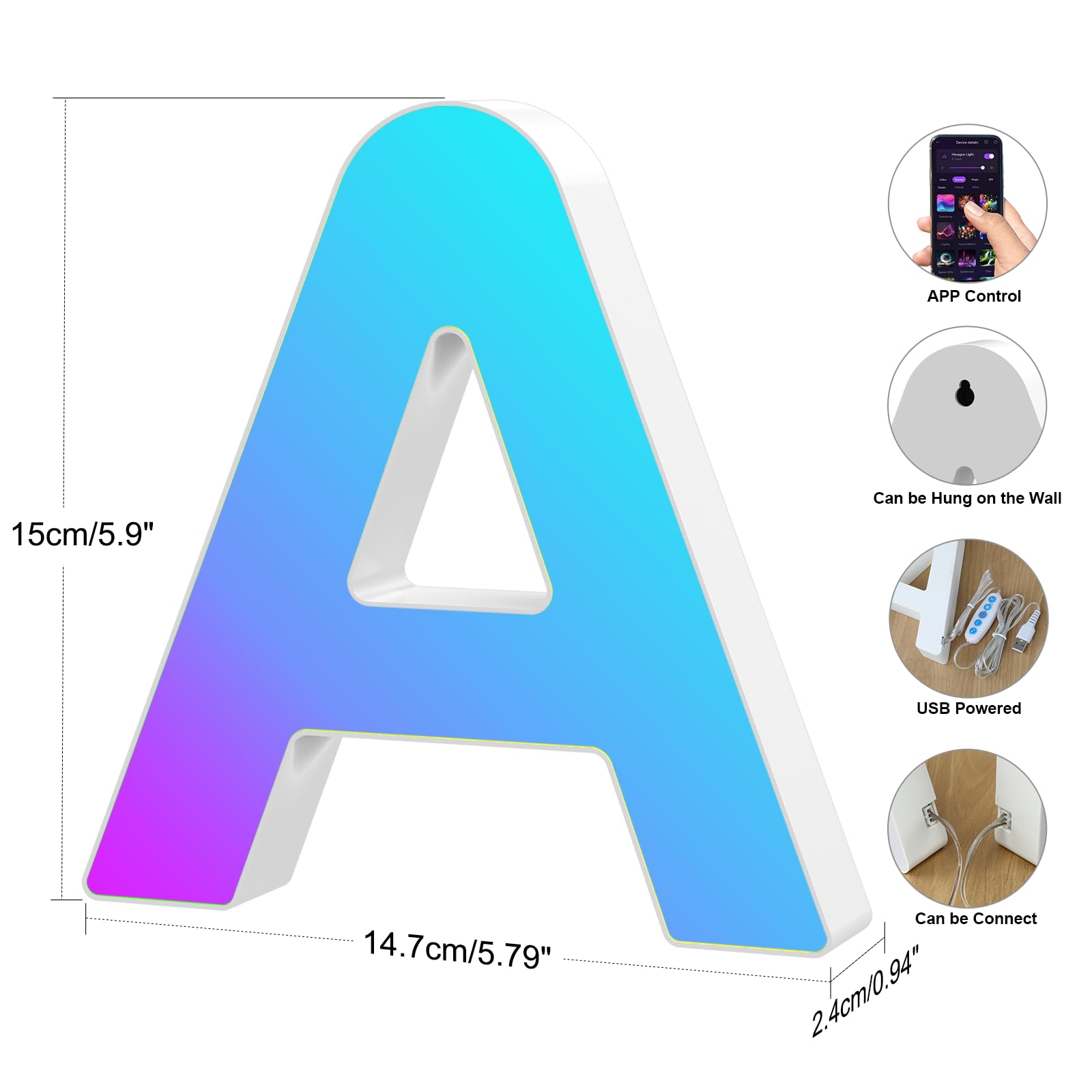 Kangtaixin LED Marquee Letter Light, USB Powered Color Changing Sign, Model G201, Letter A, Night Light for Parties and Decor