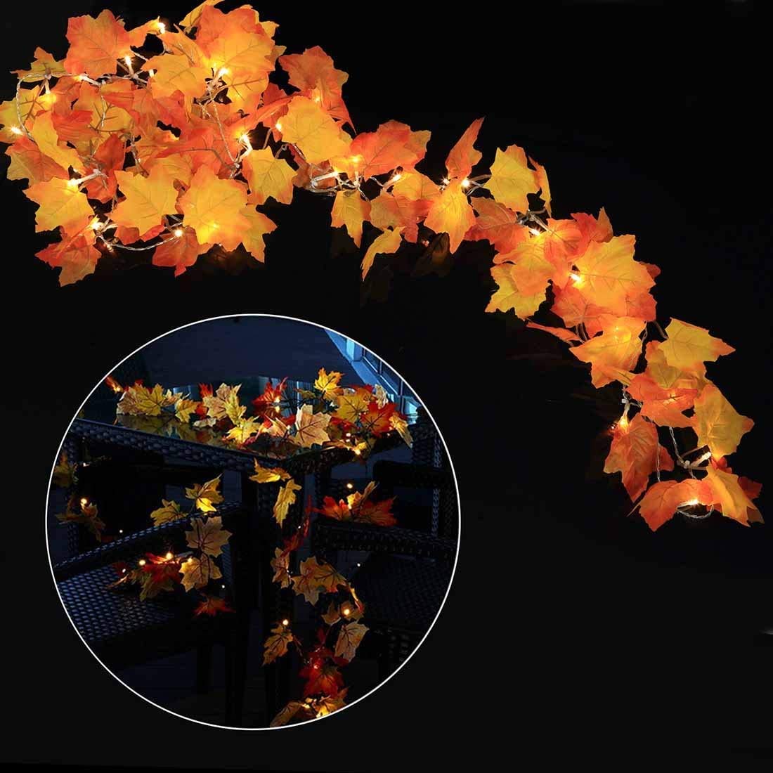 2Pack [8 Lighting Modes & Timer] Fall Decor Maple Leaf Garland With Lights 80Led Battery Operated Waterproof, Fall Decorations For Home Outdoor Indoor Thanksgiving Decor Halloween Friendsgiving Autumn
