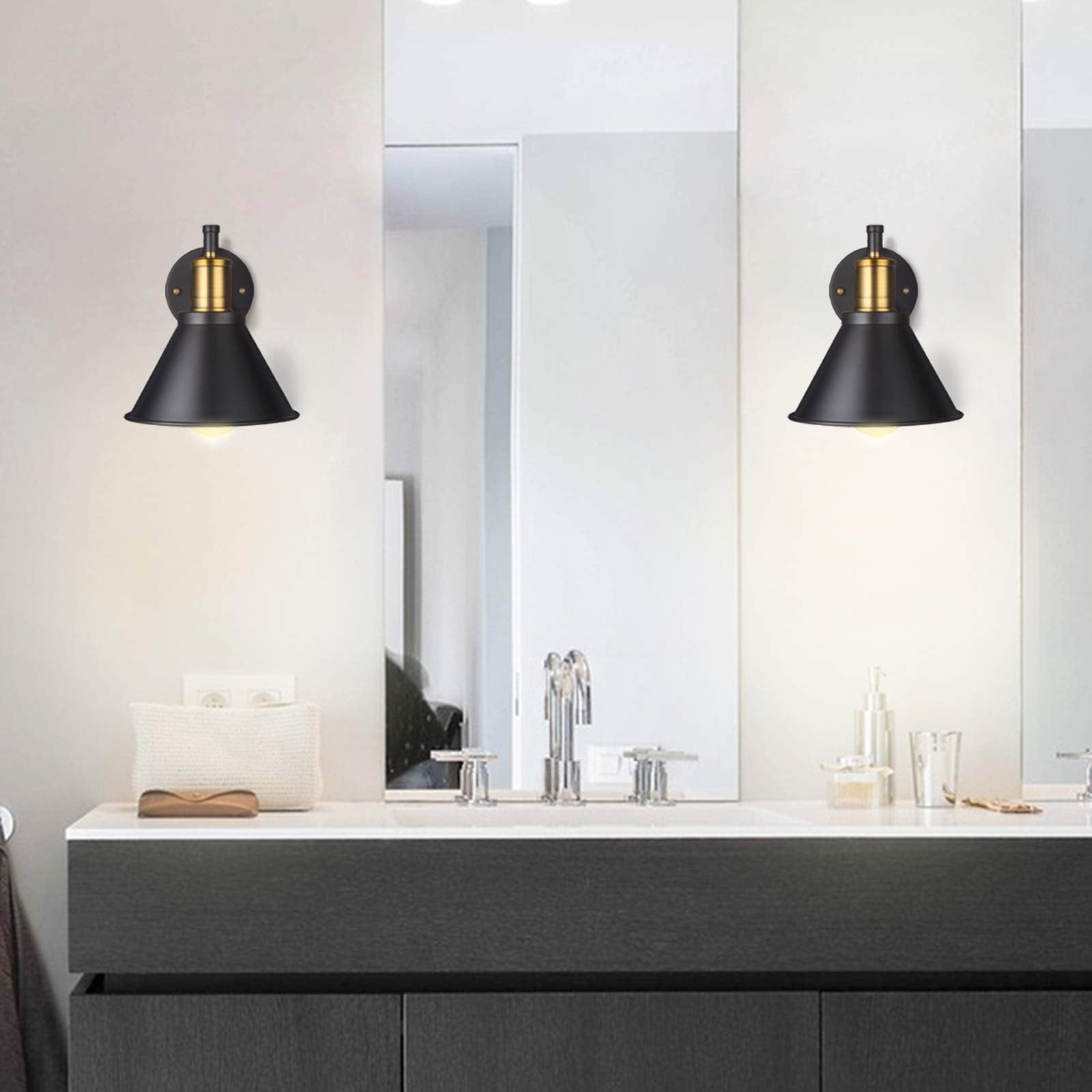 Arcomead Vintage Black Swing Arm Wall Lamp Sconce 2-Pack For Kitchen, Hallway, Café