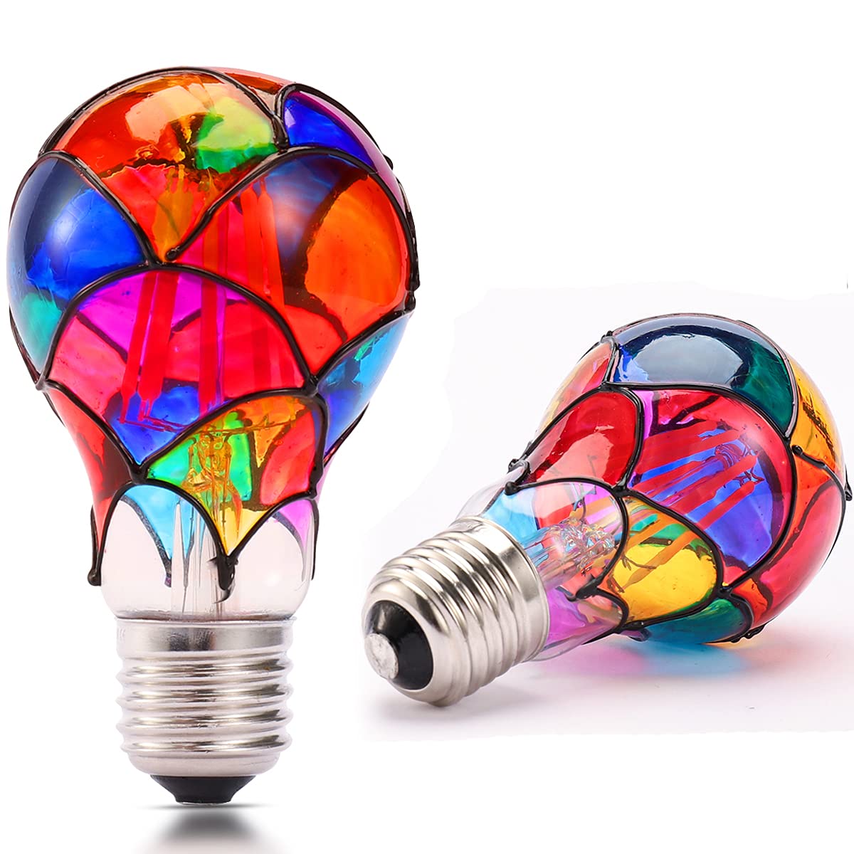 Valucky Stained Glass Led Light Bulb, E26 Base 6W A19/A60 Led Colorful Bulb For Party Lighting, Bedside Lamp, Festive Atmosphere