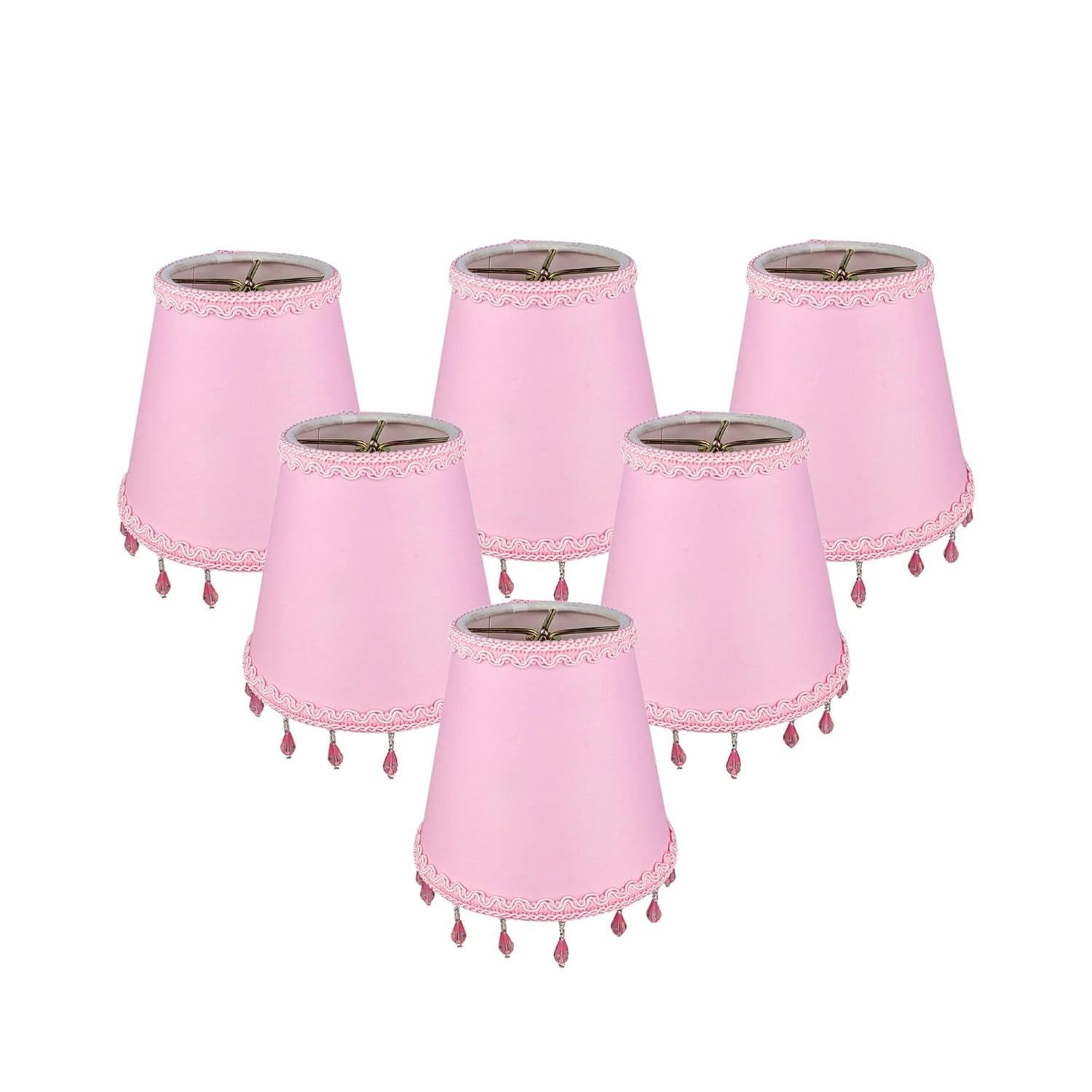 Royal Designs, Inc. Set of 6 Beaded Empire Chandelier Lamp Shade with Decorative Trim, 3 x 5 x 4.5 inch, Clip-On, Pink, 6 Pack