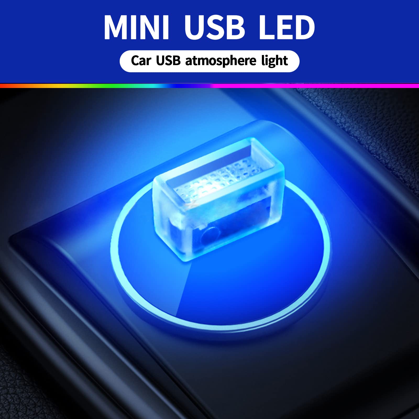 Miytsya 4 Pcs Usb-Led Car Interior Atmosphere Lamp, Night Led Decoration Mini Usb Light, Ambient Lighting Kit, Charging For Interior Led Lights (Ice Blue)