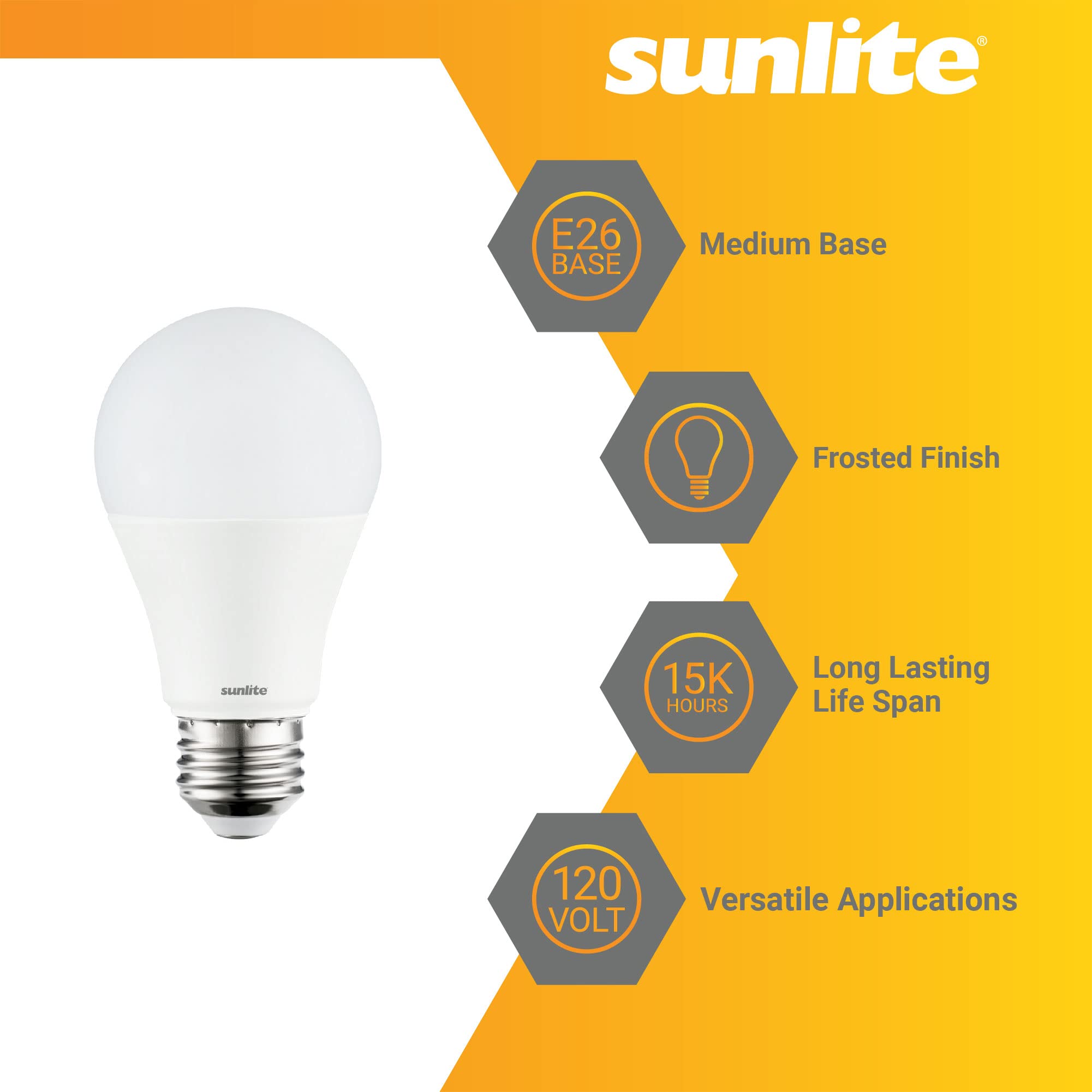 Sunlite 40421 3-Way Led A19 Light Bulb, 5/9/15 Watts (40W 60W 100W Equivalent), 500-1000-1600 Lumens, Medium E26 Base, Omni-Dire