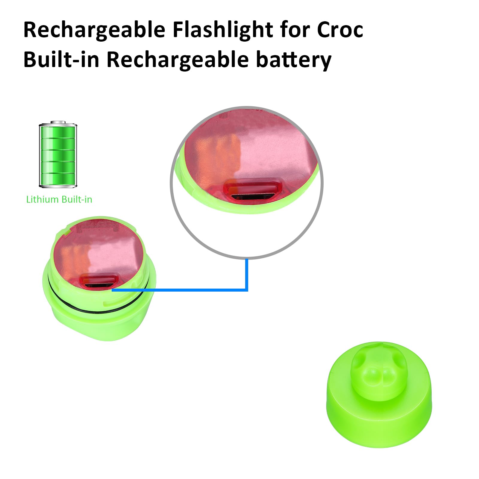 RAHAN Rechargeable Headlights - 2pcs LED Flashlights for Shoe Charm, 3 Light Modes, Green, Plastic, Model: Headlights-Green