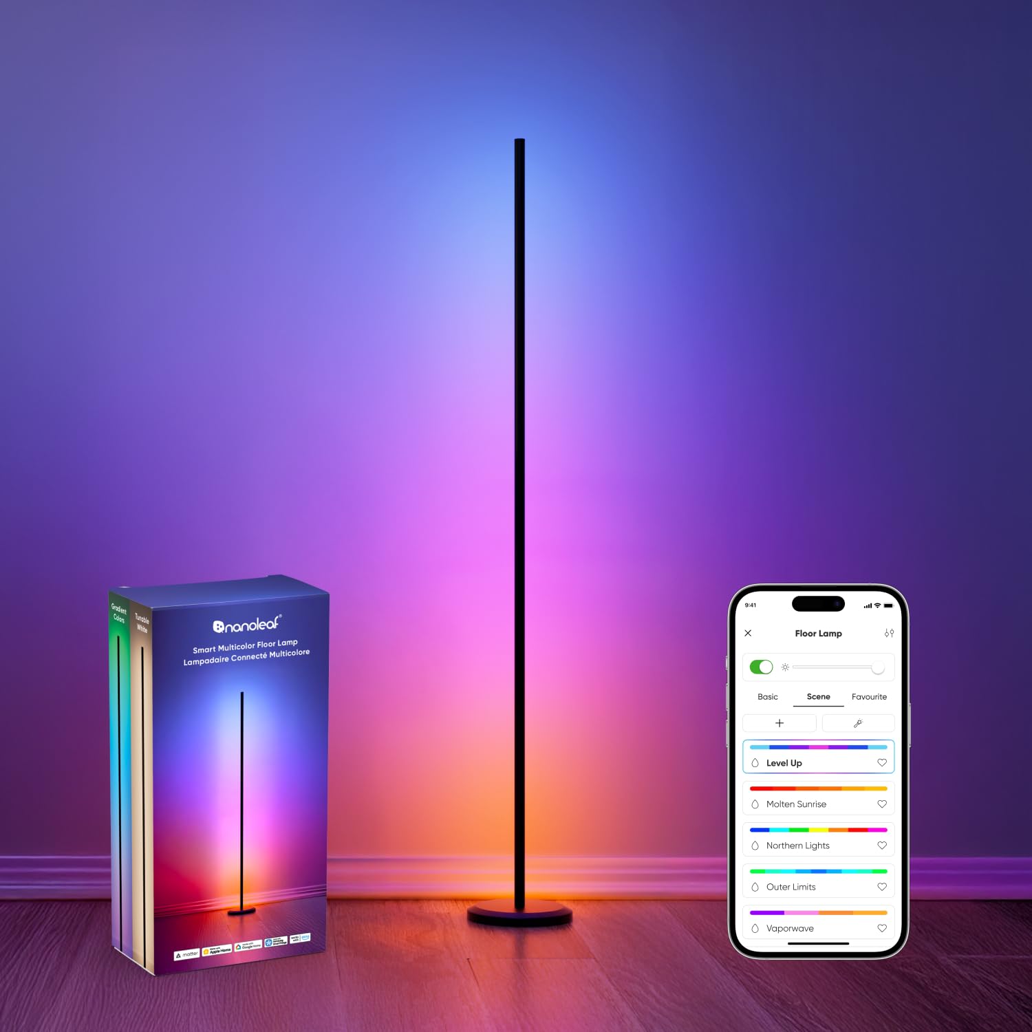 Nanoleaf Matter Smart Floor Lamp, Led Standing Lamps Work With Alexa, Music Sync Corner Lamp With 16 Million Colors, Rgbtw Floor