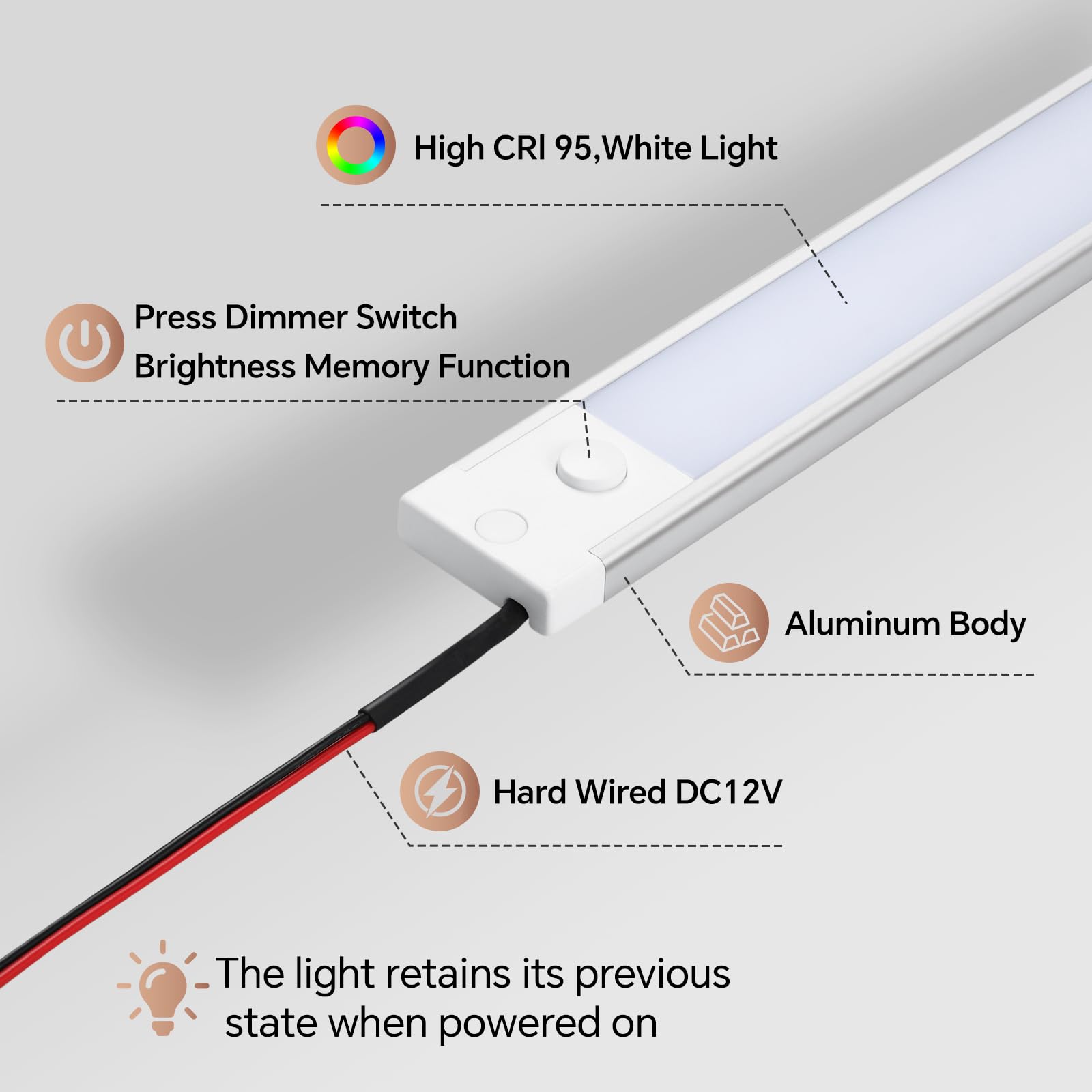 acegoo RV LED Light Bar 12V - 12 Inch Warm White Aluminum Strip with Dimmer & Red Night Light for Kitchen & Under Cabinet