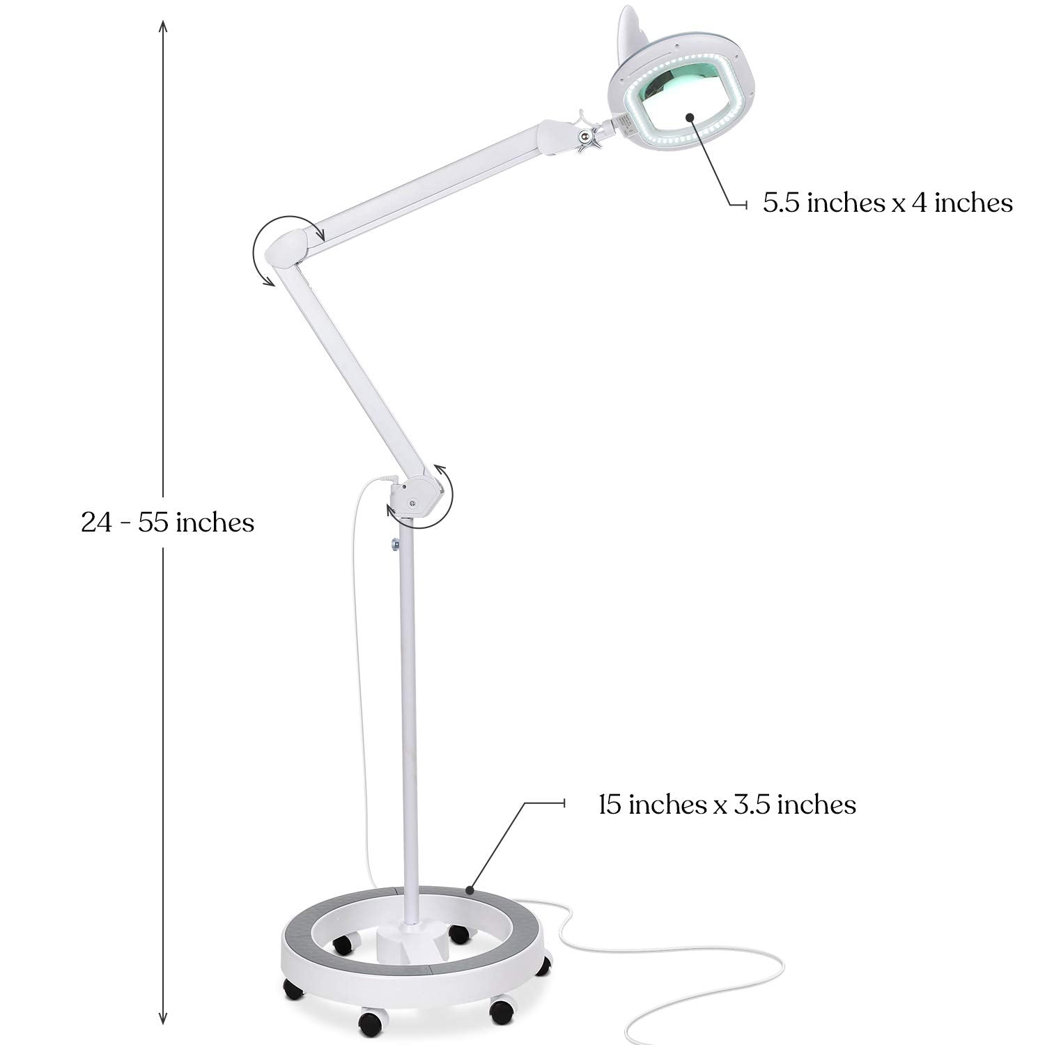 Brightech LightView Pro Magnifying Floor Lamp - 2.25x Magnification, White, LED Work Light with Stand, Model LTVPRB-W-XL