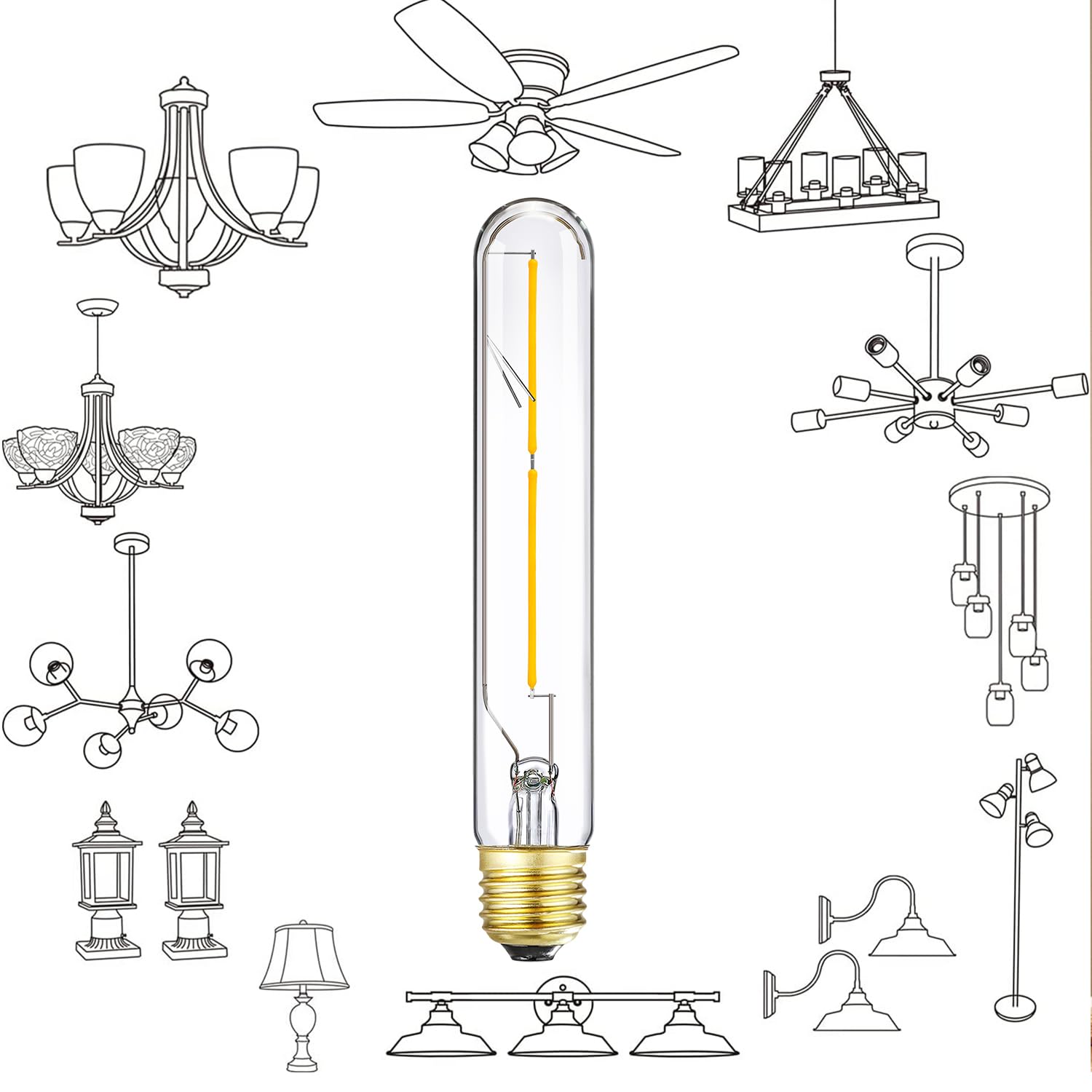 Leools T10 LED Bulb 4W Dimmable E26 Glass 4000K Daylight 40W Equivalent 400lm for Pendant and Desk Lamp, 4Pcs