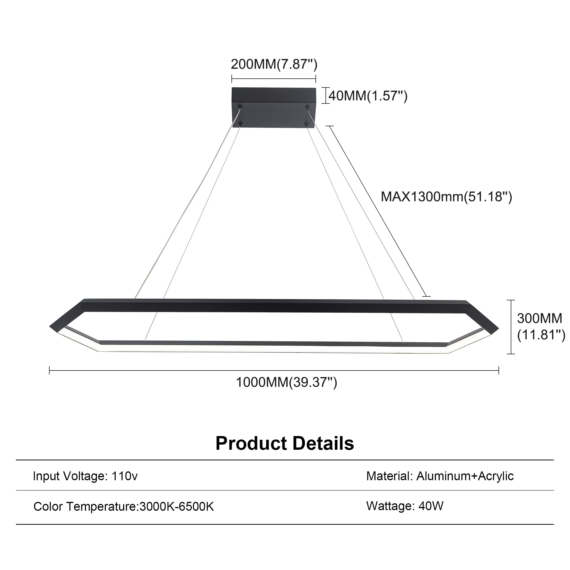Welaki Black Led Pendant Light Fixture, Dimmable Led Pendant Light Kitchen Island, 6000K Adjustable Hanging Lamp For Kitchen Isl