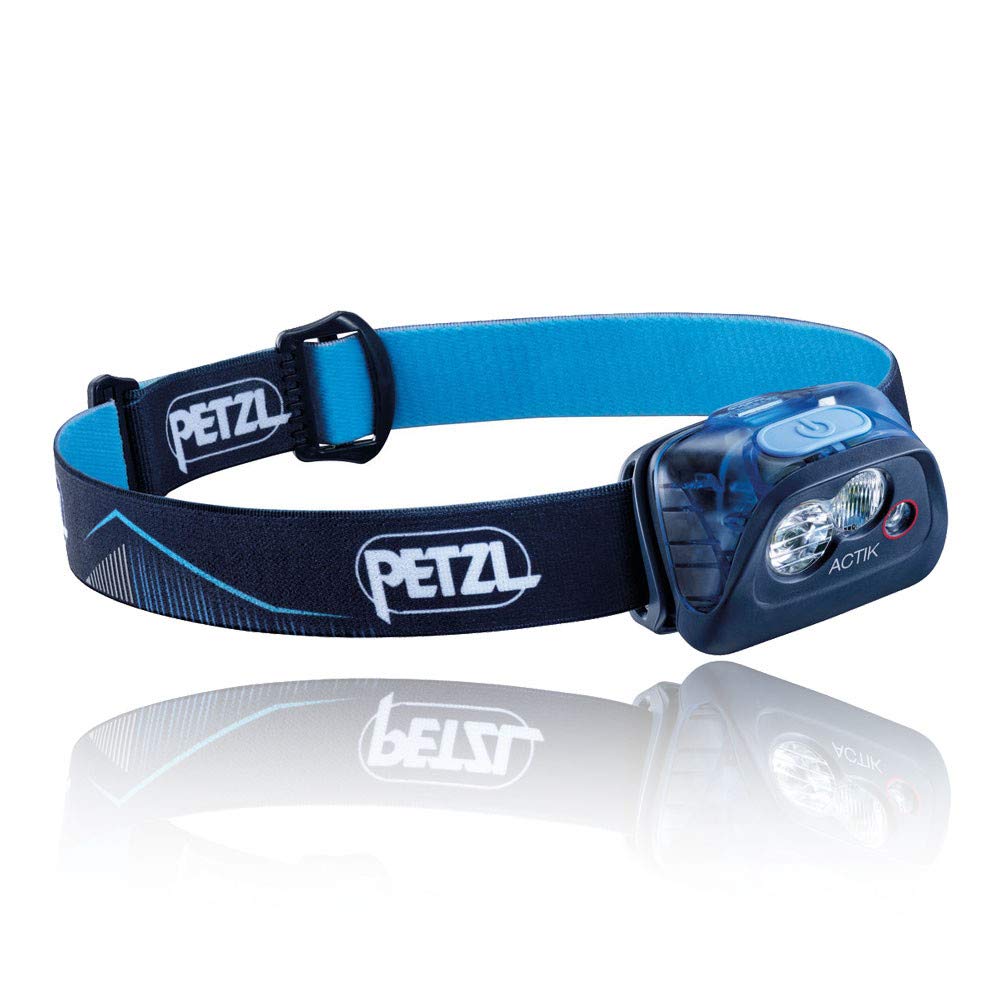 Petzl Actik Headlamp - Compact Multi-Beam 350 Lumen Headlamp With Red Lighting For Hiking, Climbing, And Camping - Blue