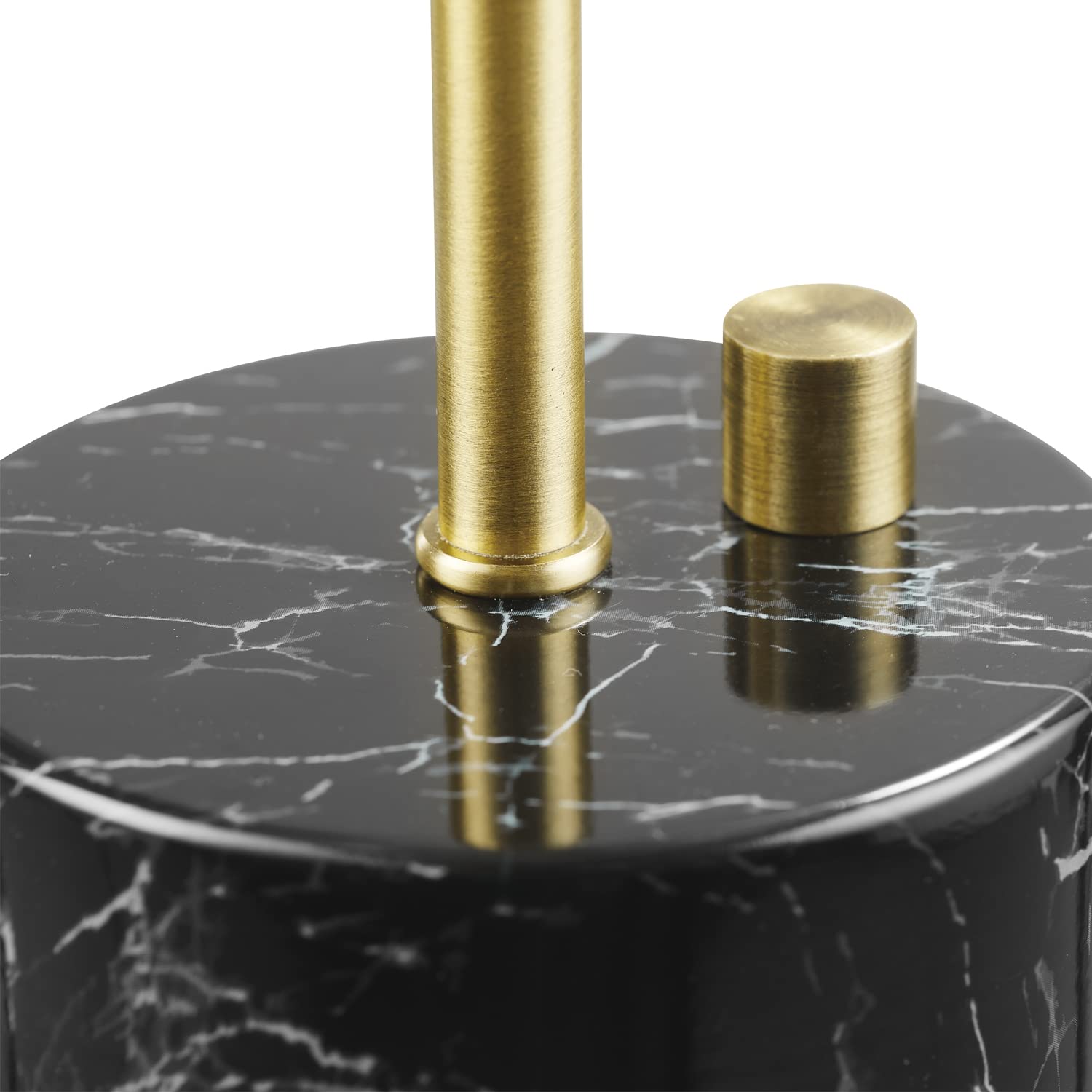 Globe Electric 67532 Table Lamp - 15" Matte Brass with Black Faux Marble Base, White Linen Shade, Stepless Rotary Dimmer