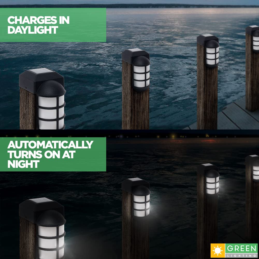 GreenLighting Marina Solar Post Cap Lights - Fits 4x4 Wood Outdoor Solar Powered Post Cap, Fence, Deck, Garden - Bright LED, Wat