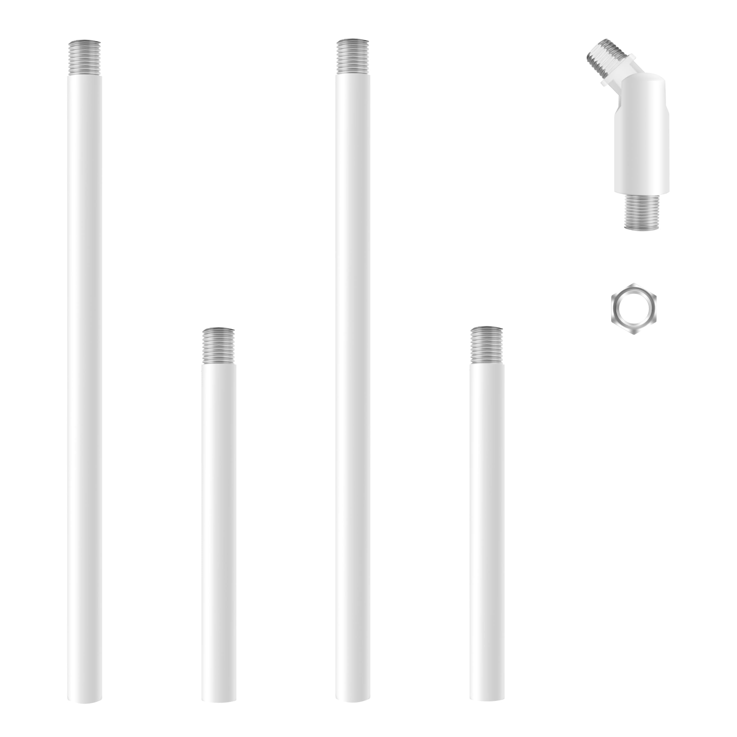 M10 Threaded Extension Poles Lighting Fixture Downrods Stems & 180 Degrees Sloped Ceiling Adapter Kits For Pendant Light  Island Lighting  Chandeliers (White)