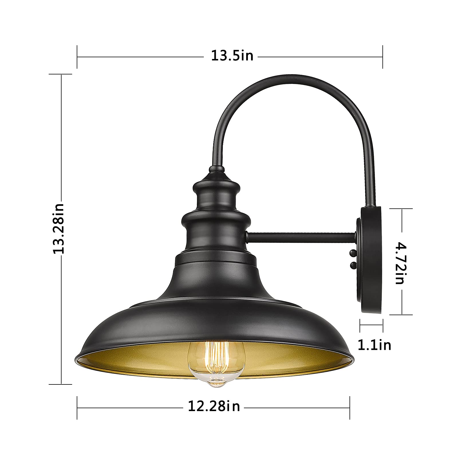 Diyel Outdoor Barn Light Fixture Farmhouse Wall Mount Light Gooseneck Wall Sconce Exterior Wall Lighting Fixture Industrial Black Finish Lantern For Porch With Gold Interior  4Pack  Rz004-4Pack Bk