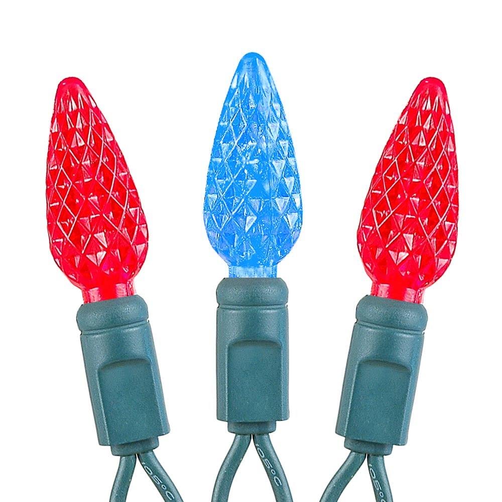 Novelty Lights C6 LED Christmas Mini Light Set, 70 Lights, Commercial Grade, 24 Feet, Red/Blue, Green Wire