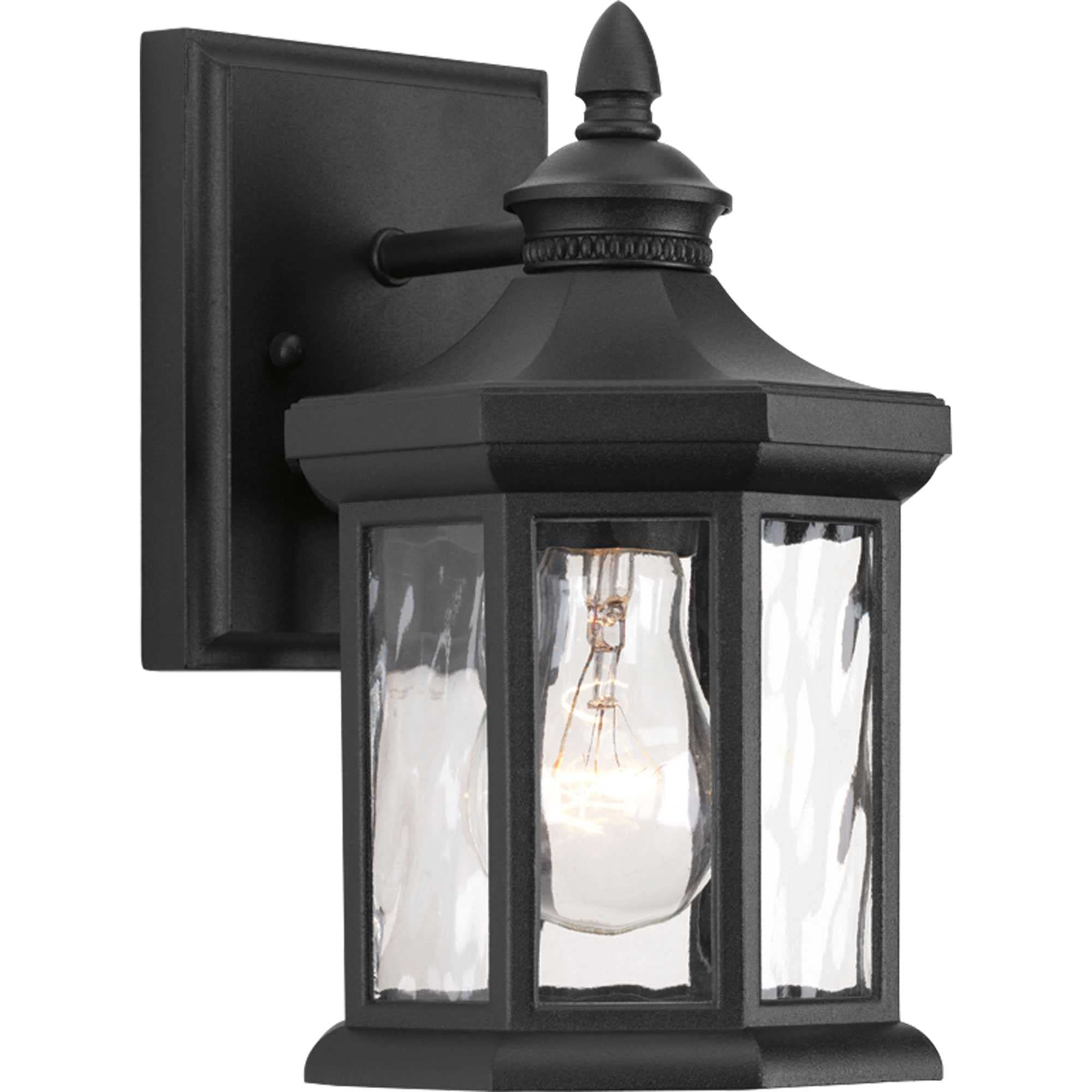 Progress Lighting 1-Light Outdoor Wall Lantern, Clear Water Glass, Textured Black, Aluminum, 55in, Model P6070-31