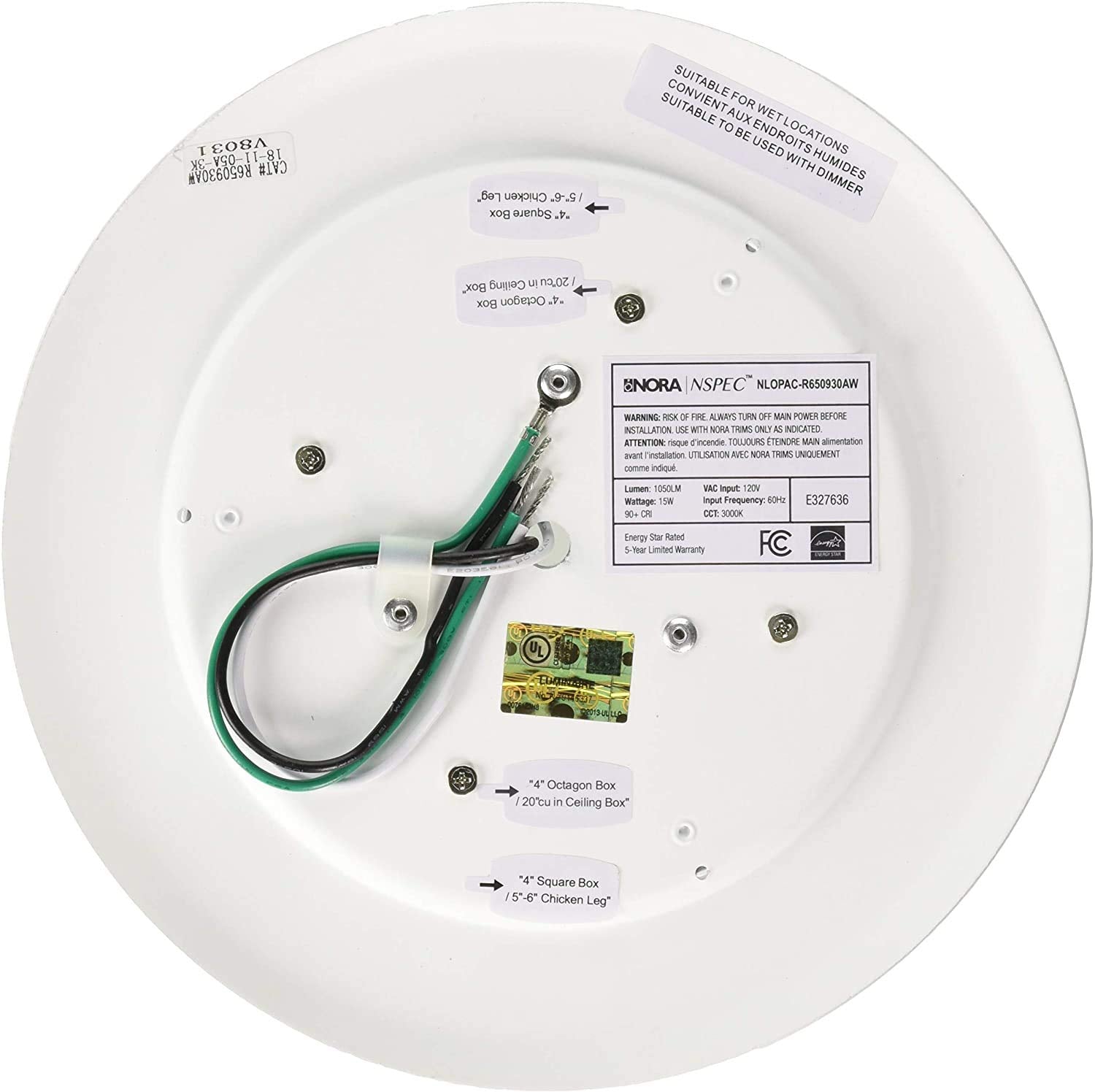 Nora Lighting Nlopac-R650930Aw- 6    Ac Opal- Led Surface Mount, Dimmable, Energy Star Certified, 1050 Lumens, 15 Watt, 3000 Kel