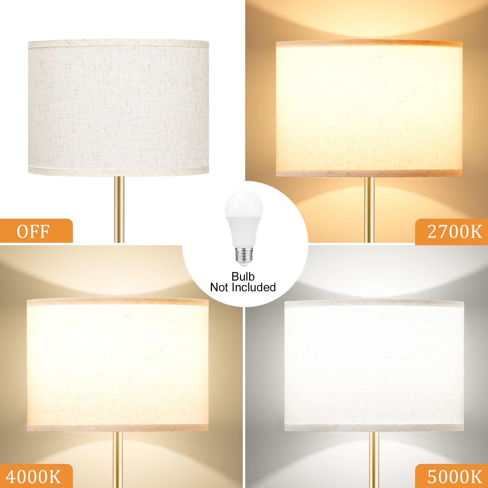 Ambimall 60'' Modern Floor Lamp - Beige Shade & Gold Pole, Tall Design for Living Room, Bedroom, Office (Model: RPT-ZGB10105)