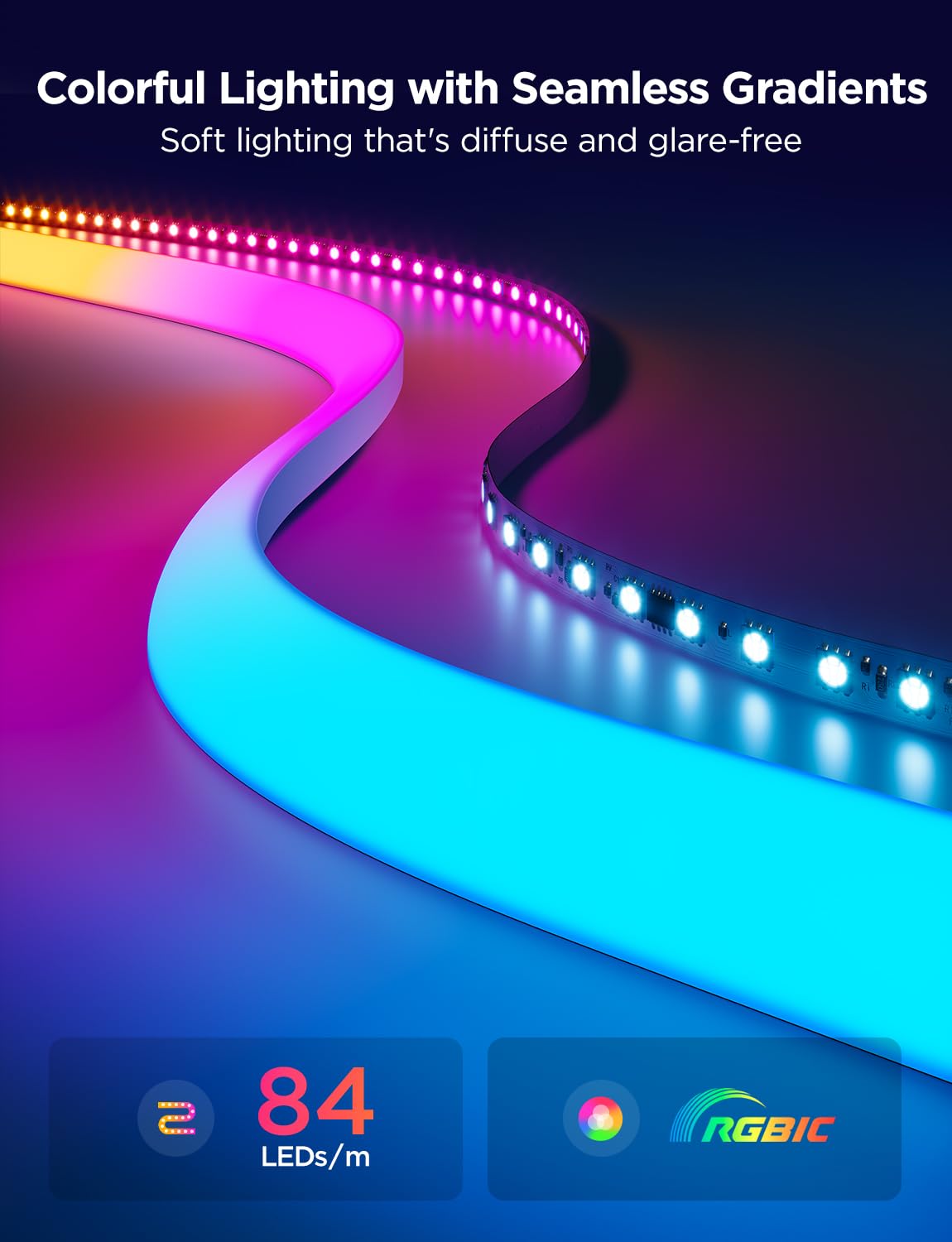 Govee Neon Rope Light For Wall Lining, Led Rope Lights Work With Matter, Google Assistant, Alexa, 16.4Ft Rgbic Strip Lights With