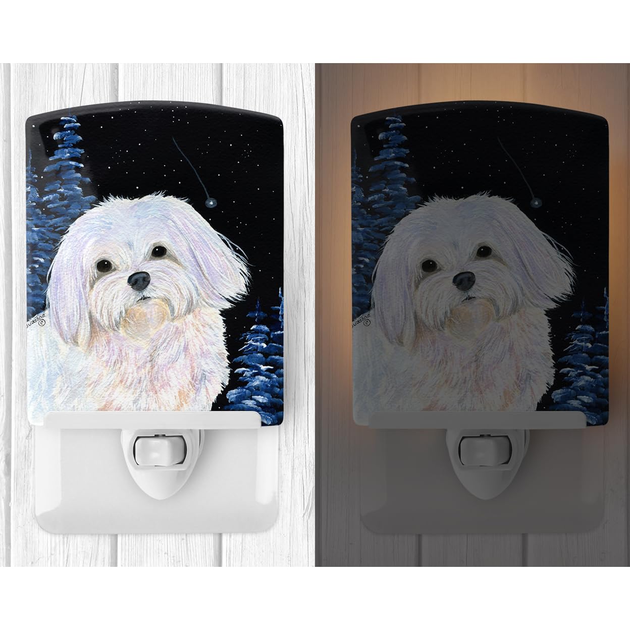 Carolines Treasures Starry Night Maltese Ceramic Night Light, UL-Certified, 6x4x3in, Multicolor, Model SS8460CNL