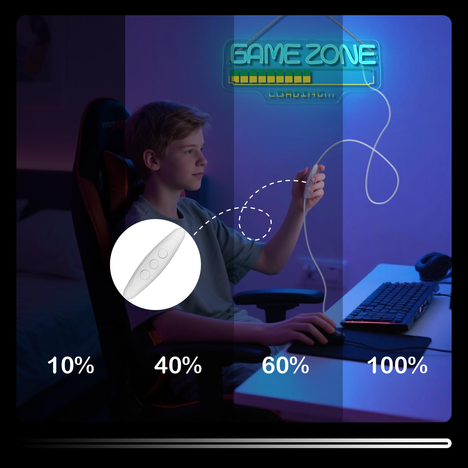 Horseneon Game Zone Loading Neon Sign - Retro Led Wall Decor For Gaming Rooms  Esports Arenas & Gamer Caves  Usb-Powered With Adjustable Brightness  Arcade-Style Lighting