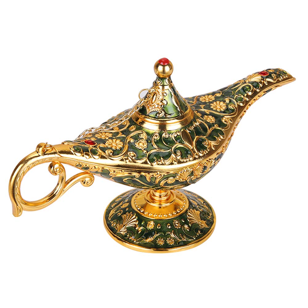 ANQIA Vintage Aladdin Genie Lamp - Zinc Alloy Jewelry Box - Gold & Green - Model SD001S - Home Party Wedding Decoration