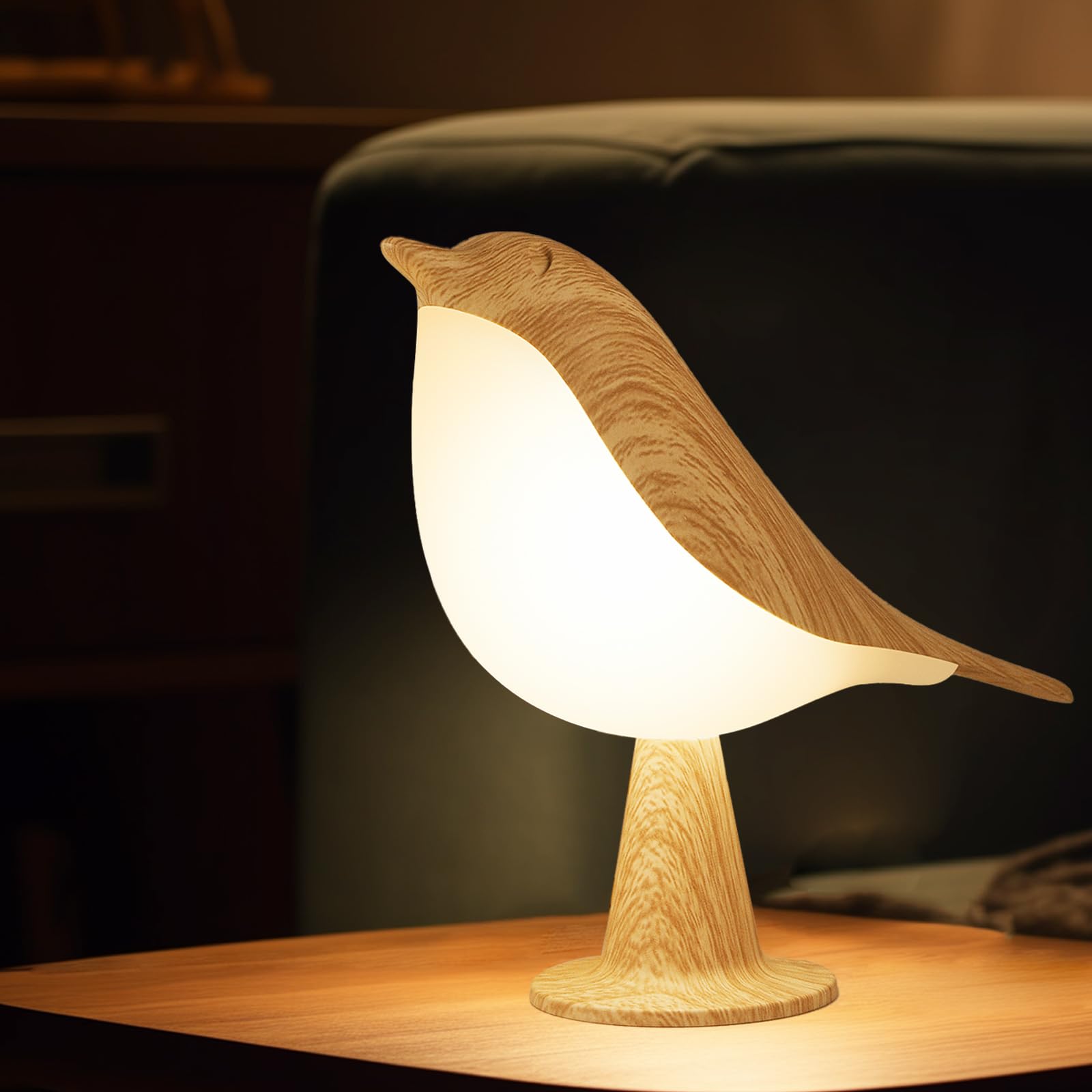 Vquand Small Bird Table Lamp - 2600 Mah Cordless Touch Night Light, 3 Color Rechargeable Bedside Lamp