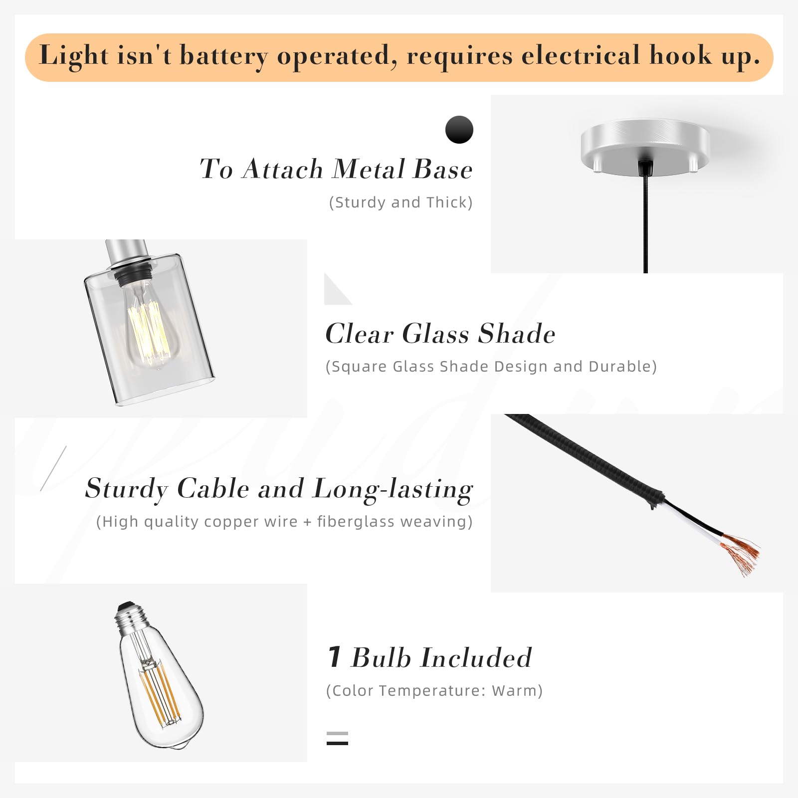 Pendant Light Kitchen Island Lighting 3 Pcs  With Bulb & Clear Glass Shade - 59 Inch Hanging Cord Farmhouse Hanging Lighting Fixture For Dining Room Bedroom Hallway - Brushed Nickel