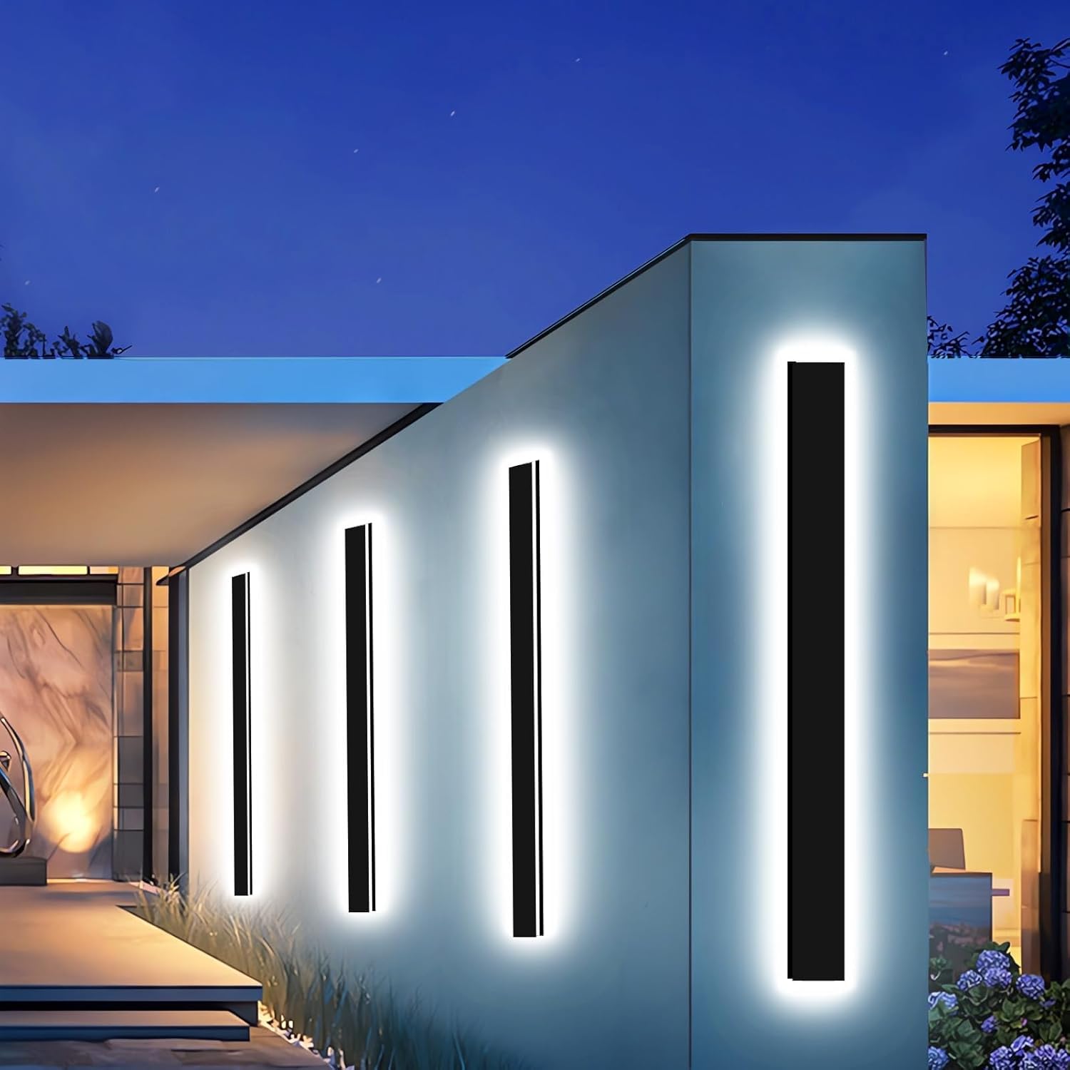 Enmln 31In Modern Outdoor Lights Fixture 4.33In Wide Dimmable Exterior Wall Lights For Garage And Front Door Long Outdoor Wall Sconce Ip65 Waterproof Black Led Outdoor Entrance Lighting