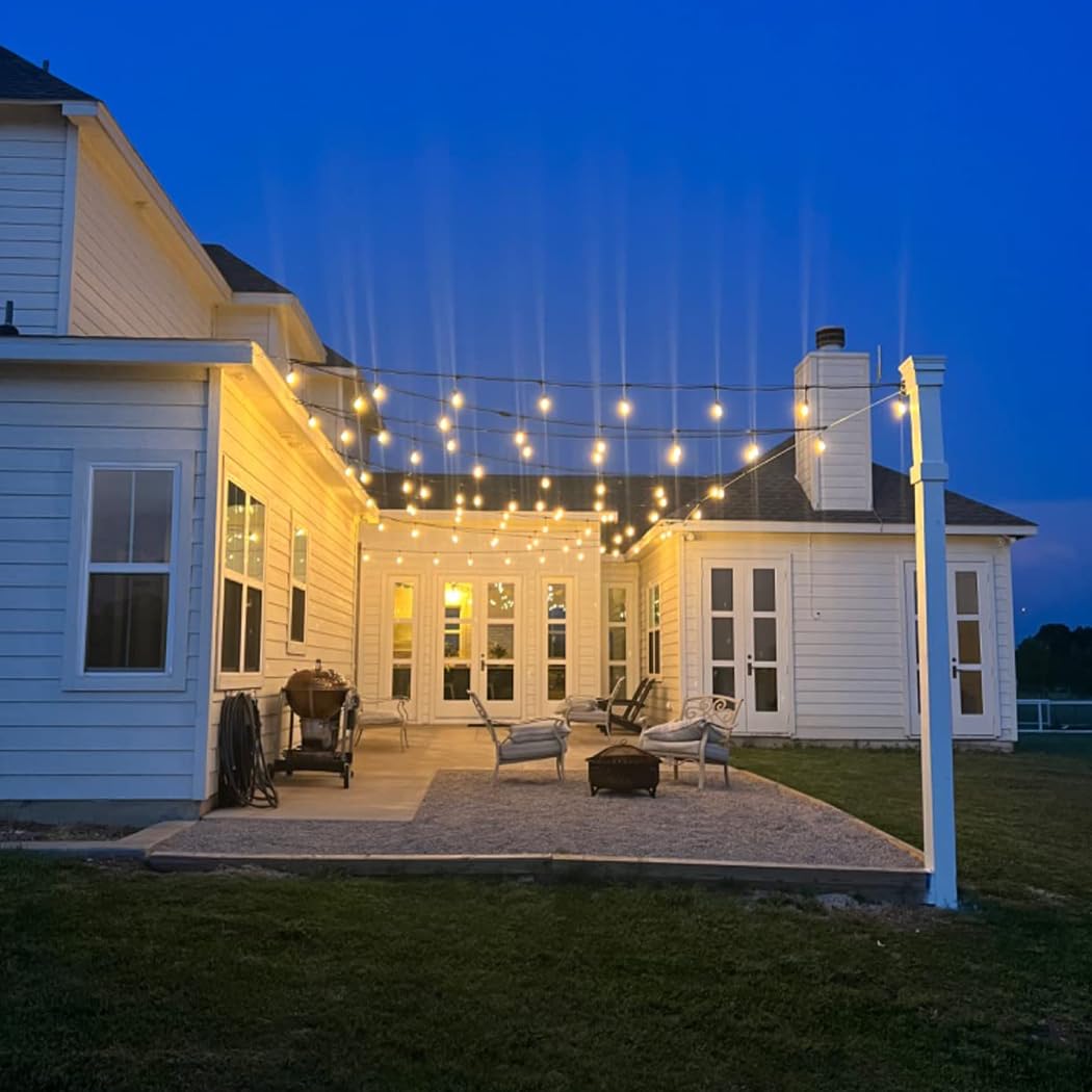 Byshun Outdoor Lights Hanging Kit,Globe String Light Suspension Kit,100Ft Black Vinyl-Coated 304 Stainless Steel Guide Wire Cable,Include Wire Rope Tension Turnbuckle And Eye Hooks